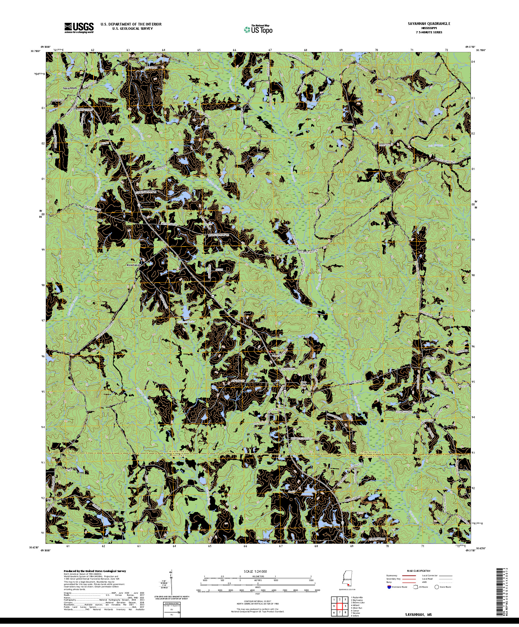 US TOPO 7.5-MINUTE MAP FOR SAVANNAH, MS