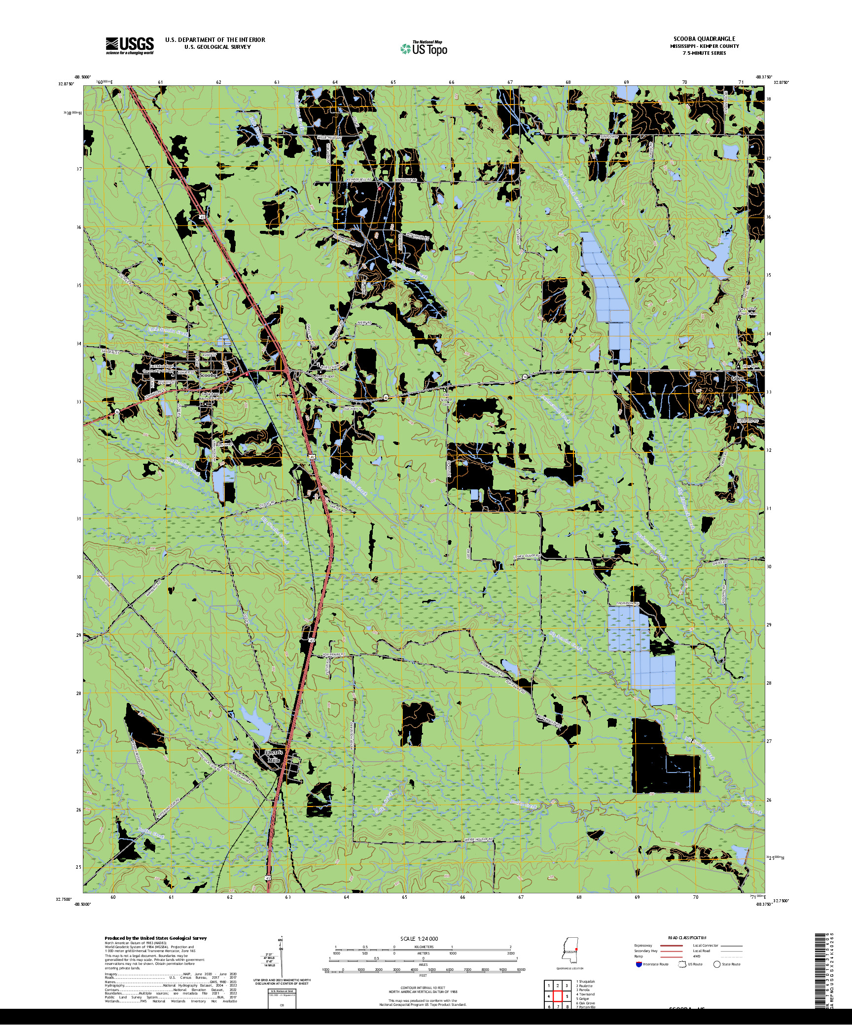 US TOPO 7.5-MINUTE MAP FOR SCOOBA, MS