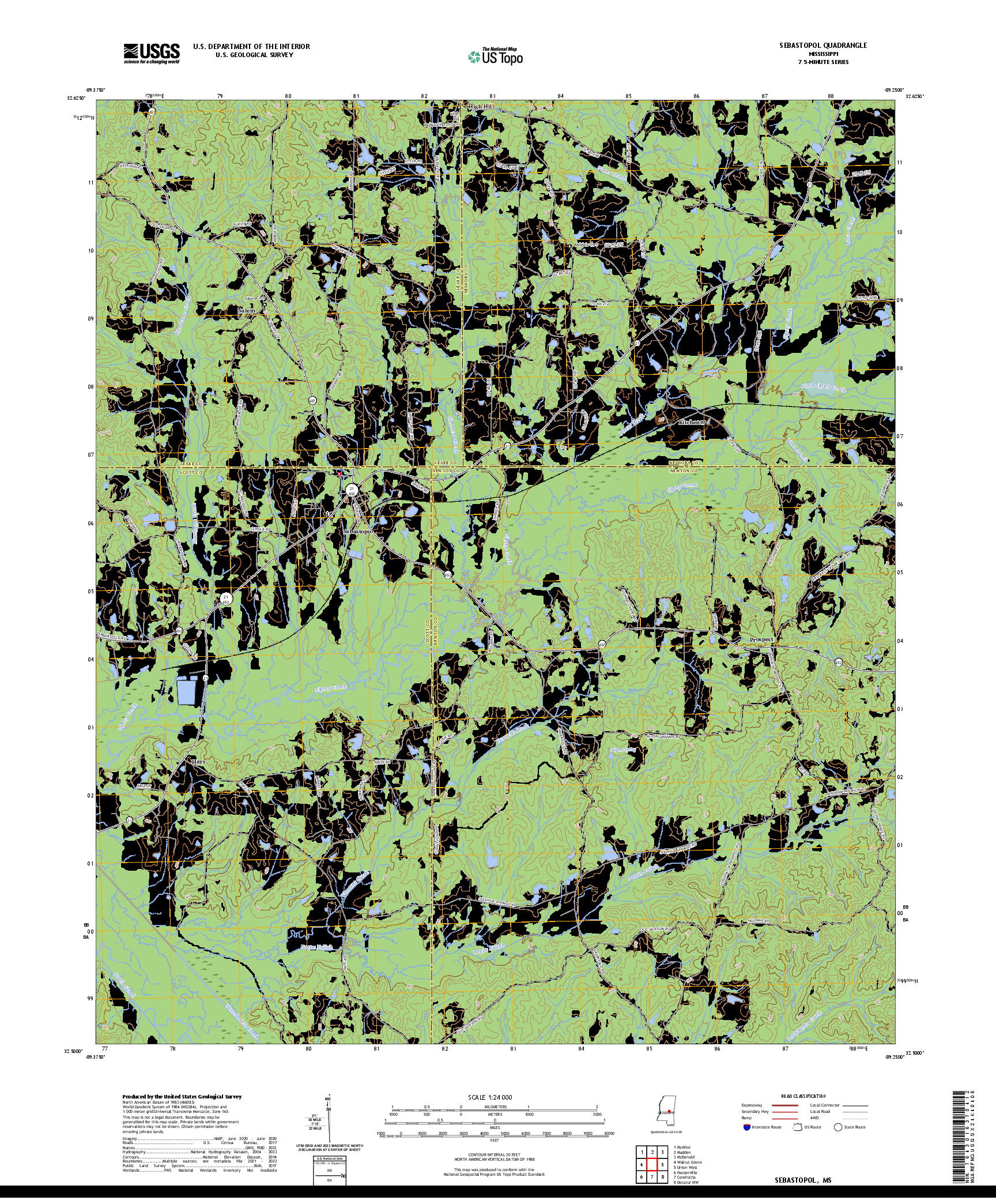 US TOPO 7.5-MINUTE MAP FOR SEBASTOPOL, MS