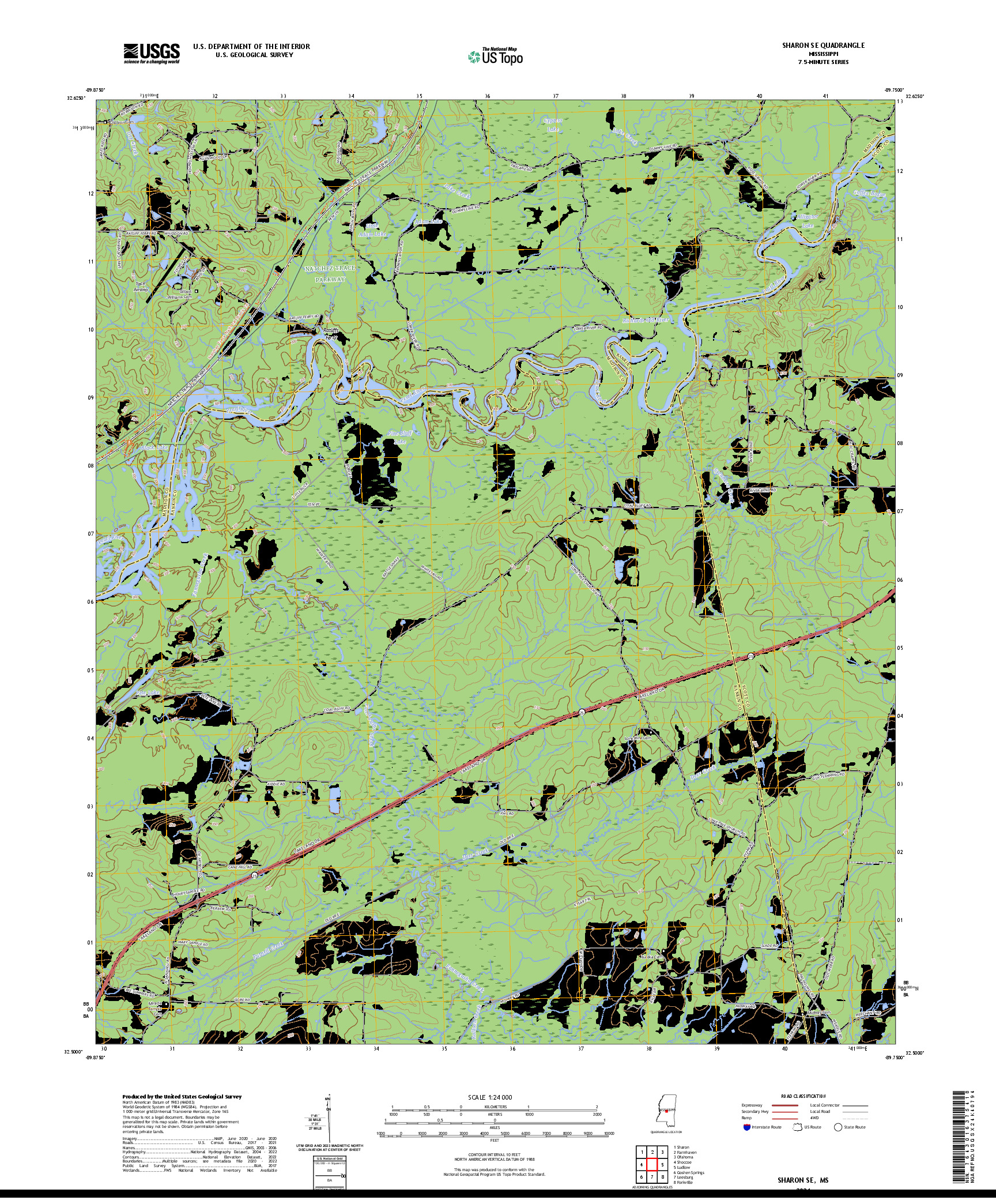US TOPO 7.5-MINUTE MAP FOR SHARON SE, MS