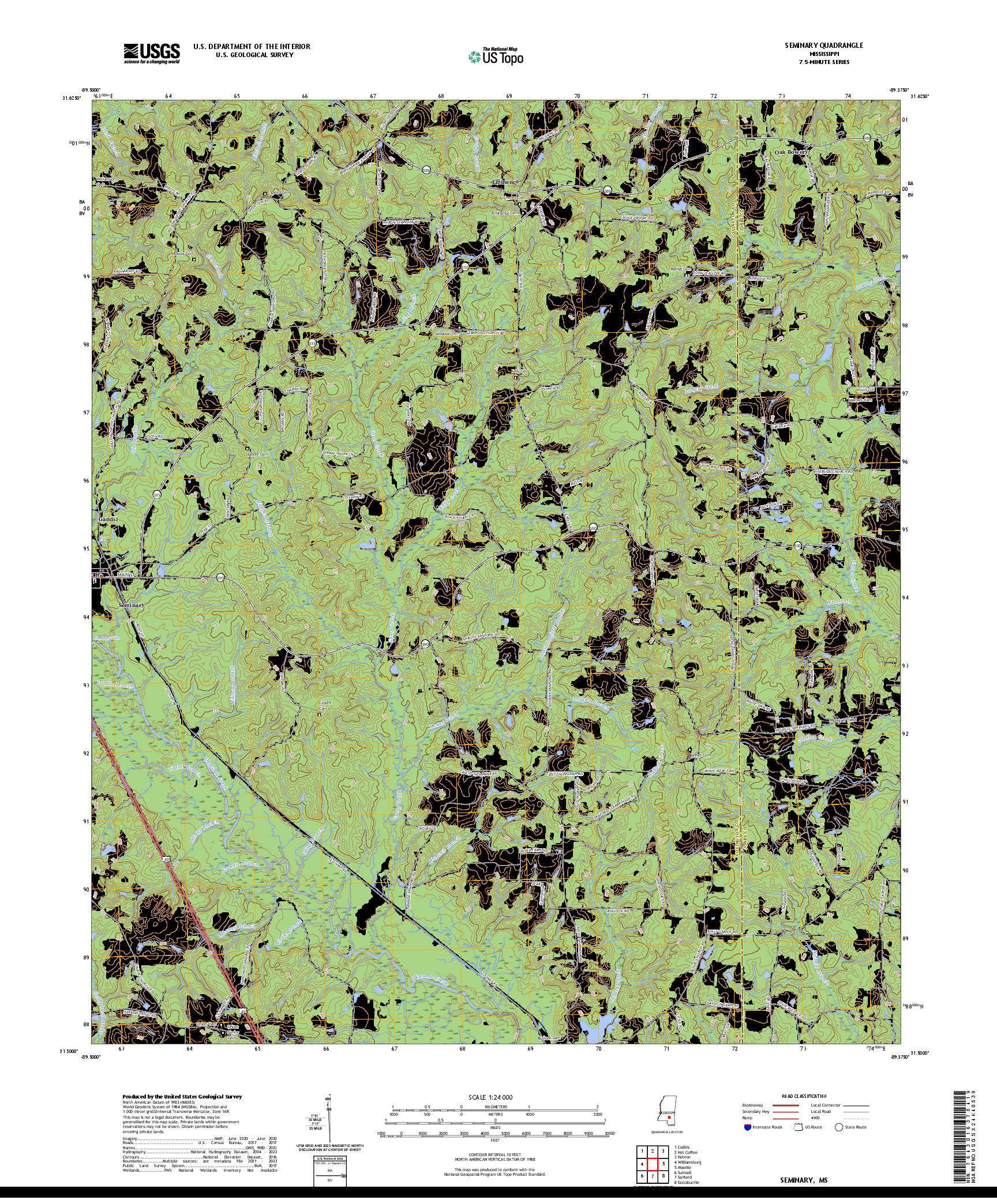 US TOPO 7.5-MINUTE MAP FOR SEMINARY, MS