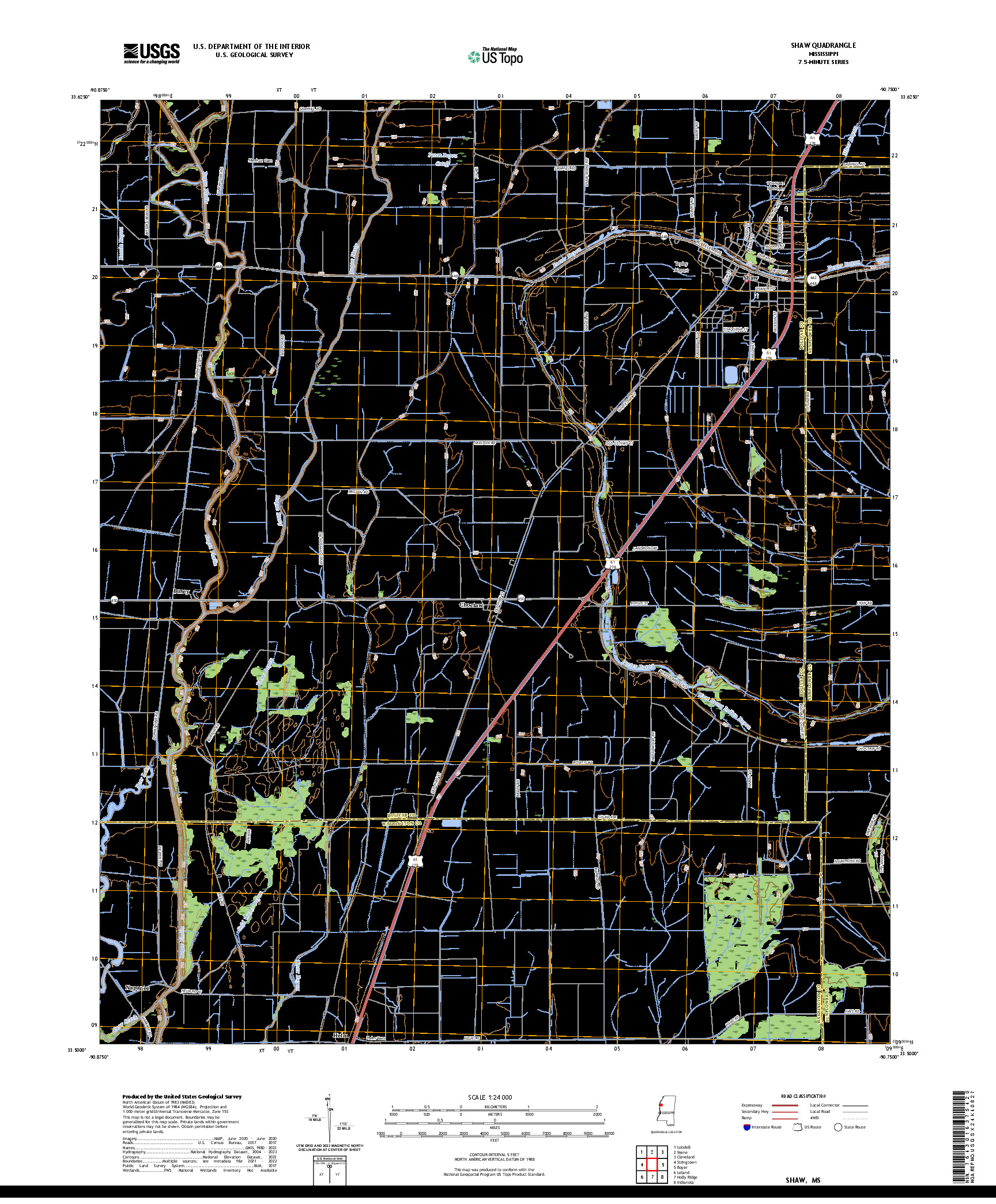 US TOPO 7.5-MINUTE MAP FOR SHAW, MS