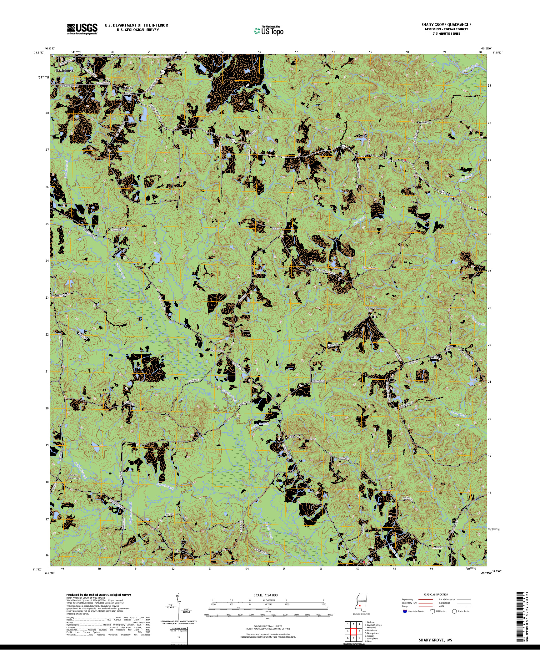 US TOPO 7.5-MINUTE MAP FOR SHADY GROVE, MS