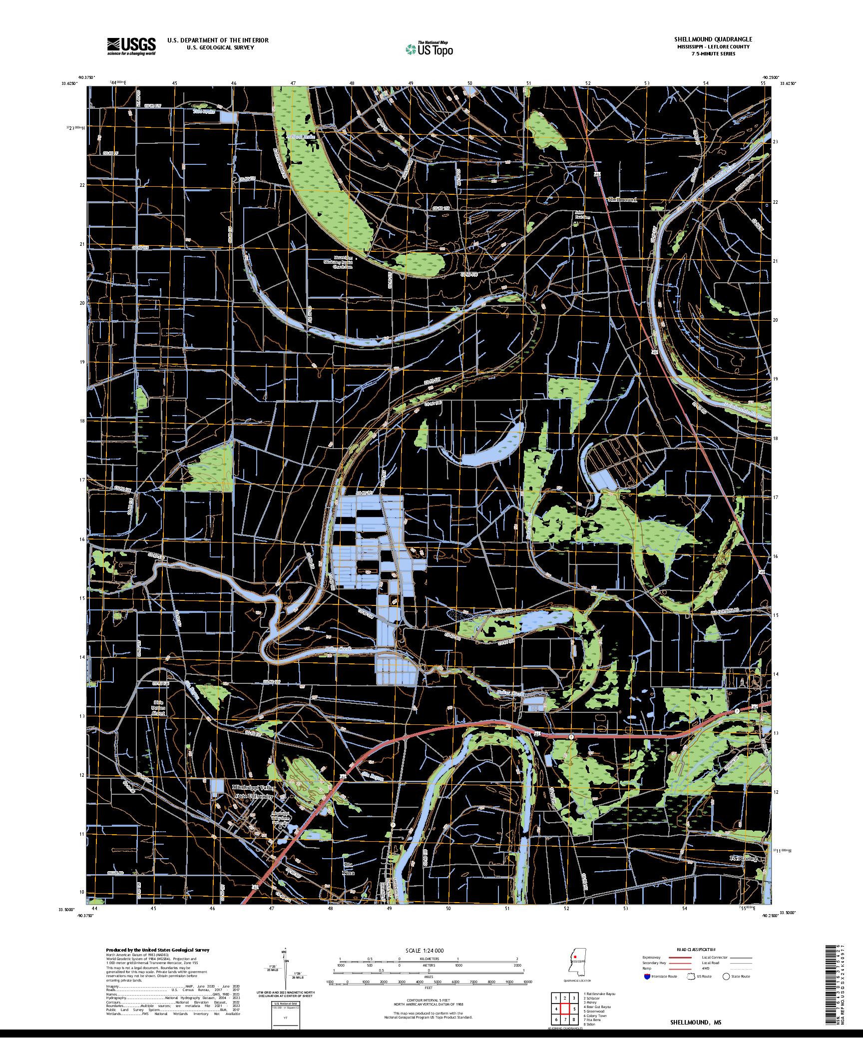 US TOPO 7.5-MINUTE MAP FOR SHELLMOUND, MS
