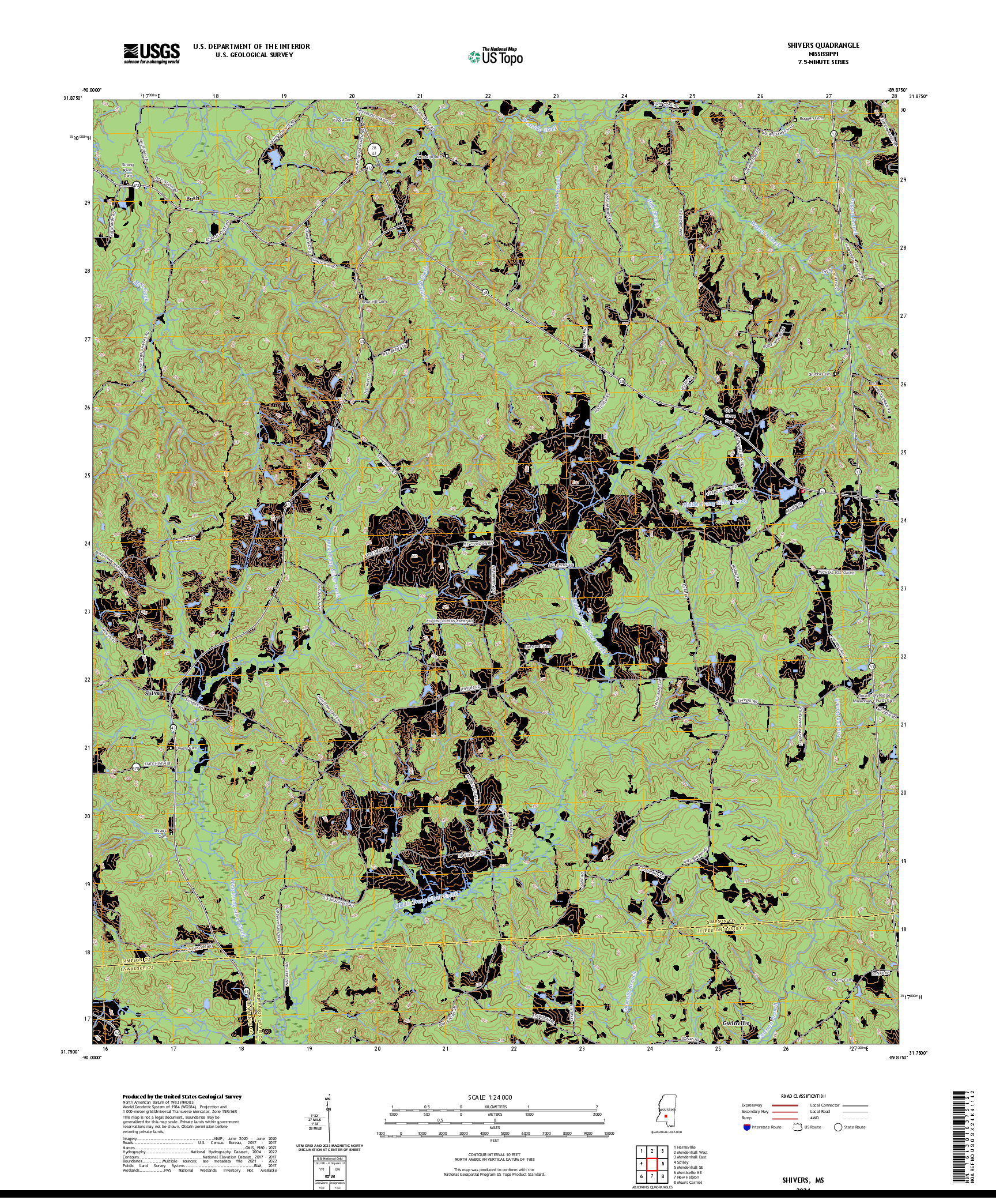 US TOPO 7.5-MINUTE MAP FOR SHIVERS, MS