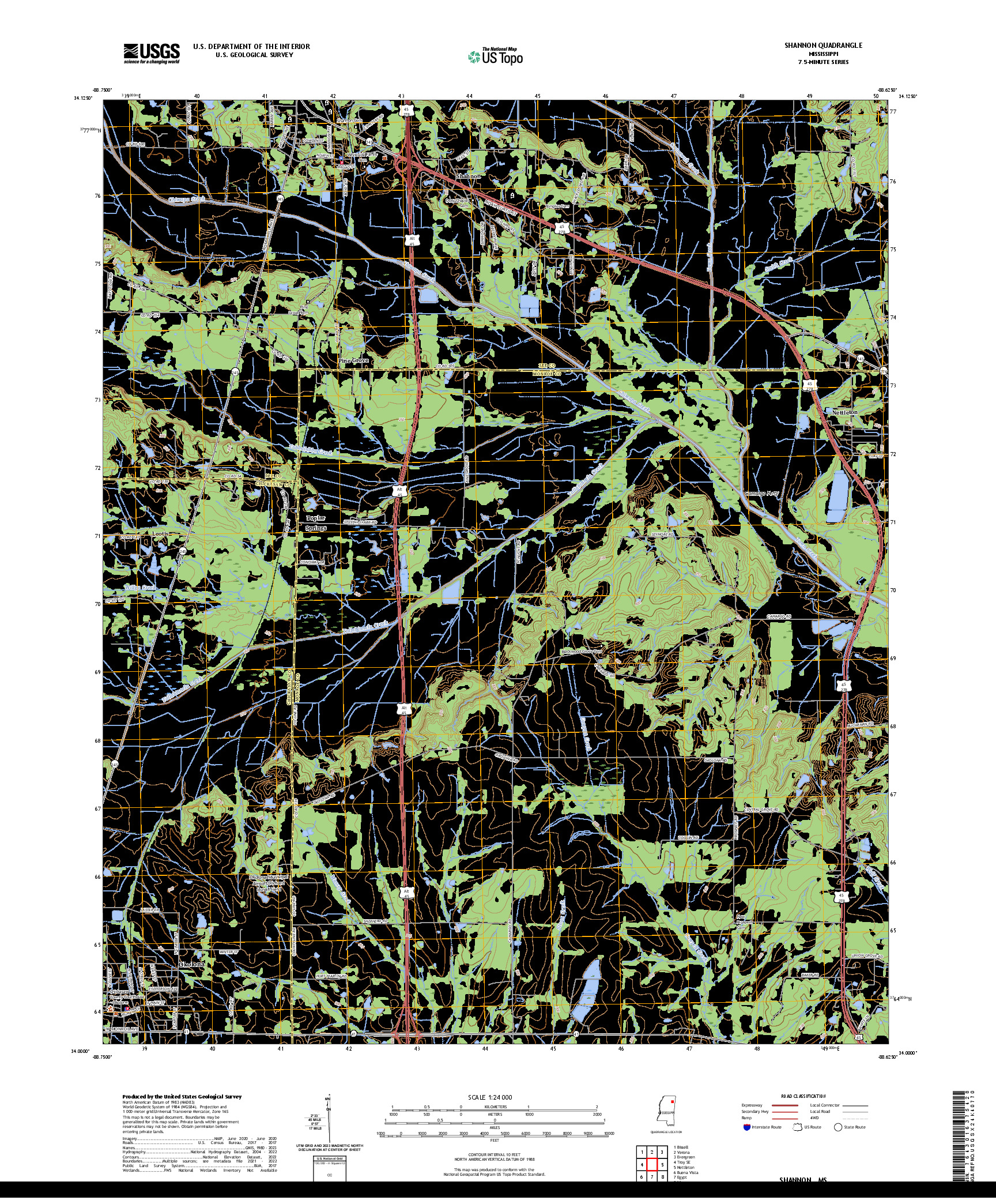 US TOPO 7.5-MINUTE MAP FOR SHANNON, MS