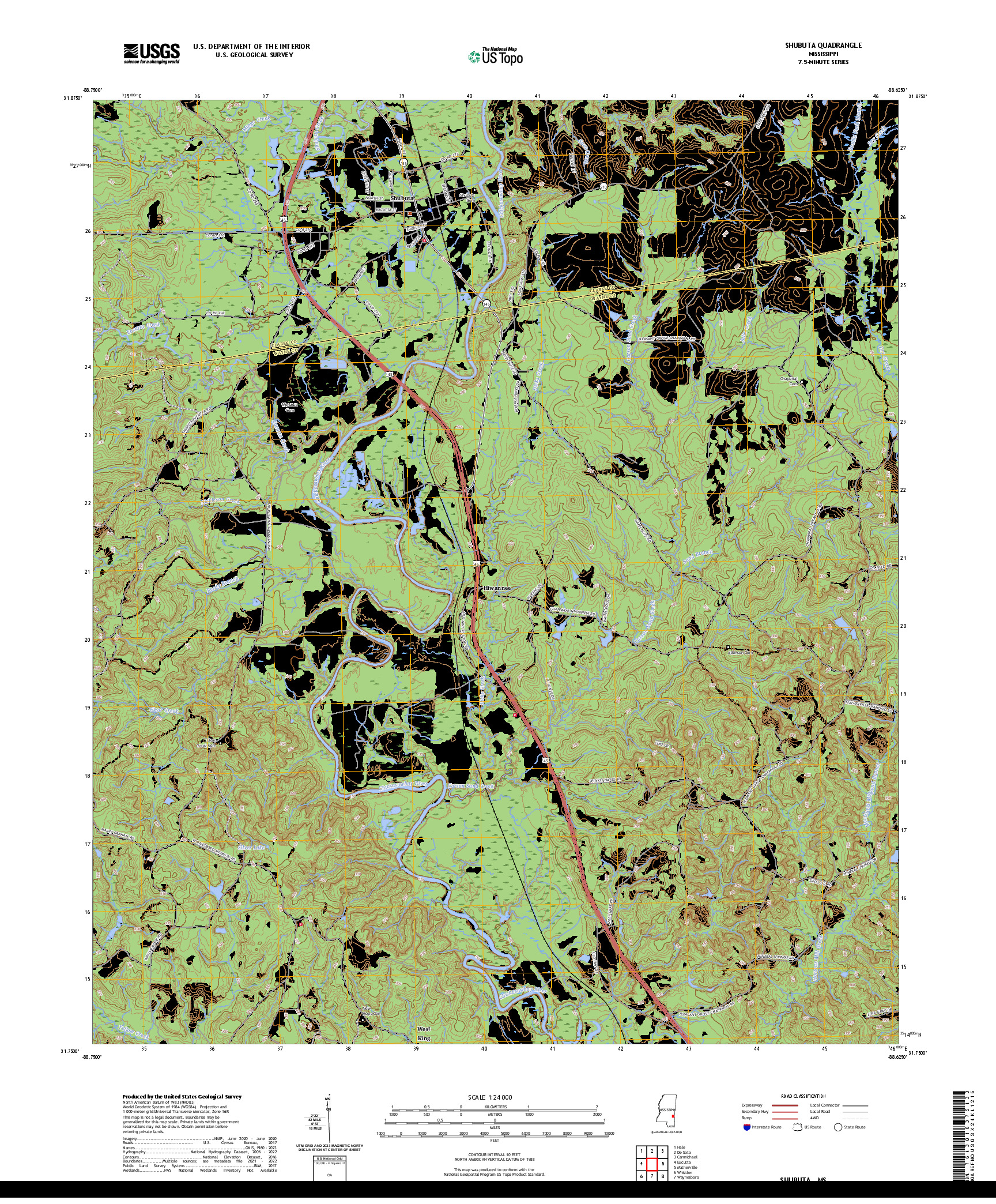 US TOPO 7.5-MINUTE MAP FOR SHUBUTA, MS