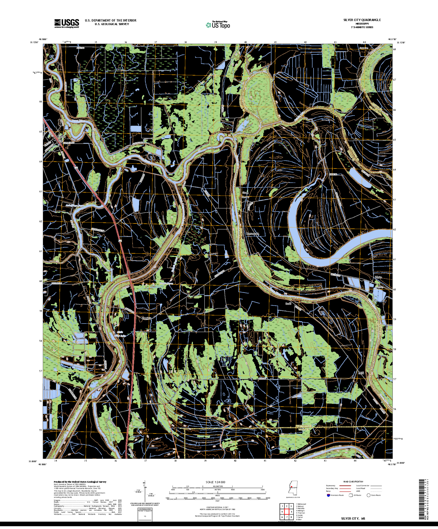 US TOPO 7.5-MINUTE MAP FOR SILVER CITY, MS