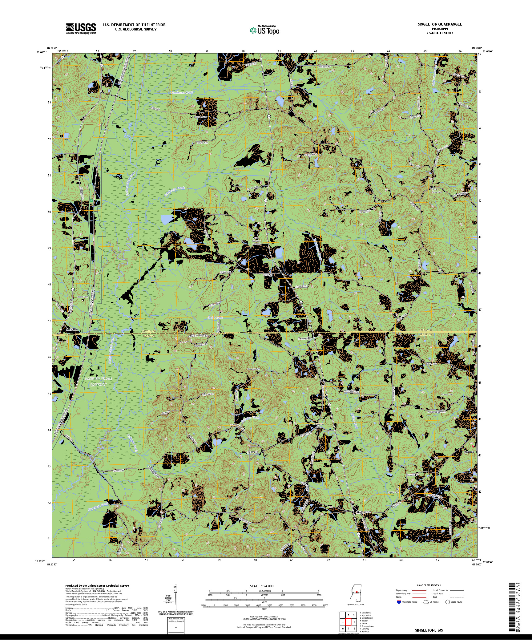 US TOPO 7.5-MINUTE MAP FOR SINGLETON, MS