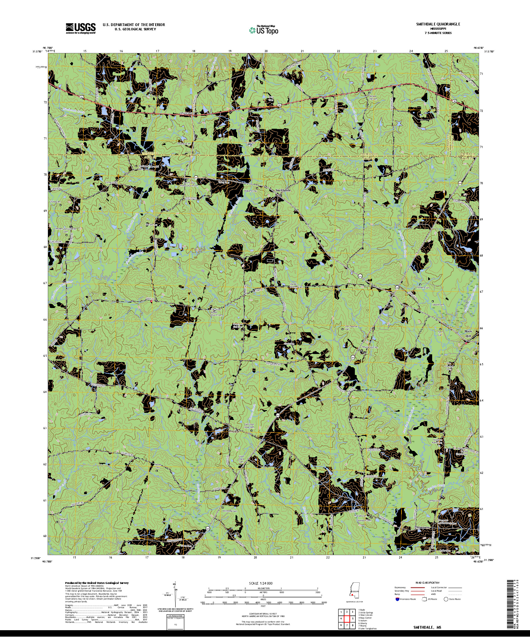 US TOPO 7.5-MINUTE MAP FOR SMITHDALE, MS