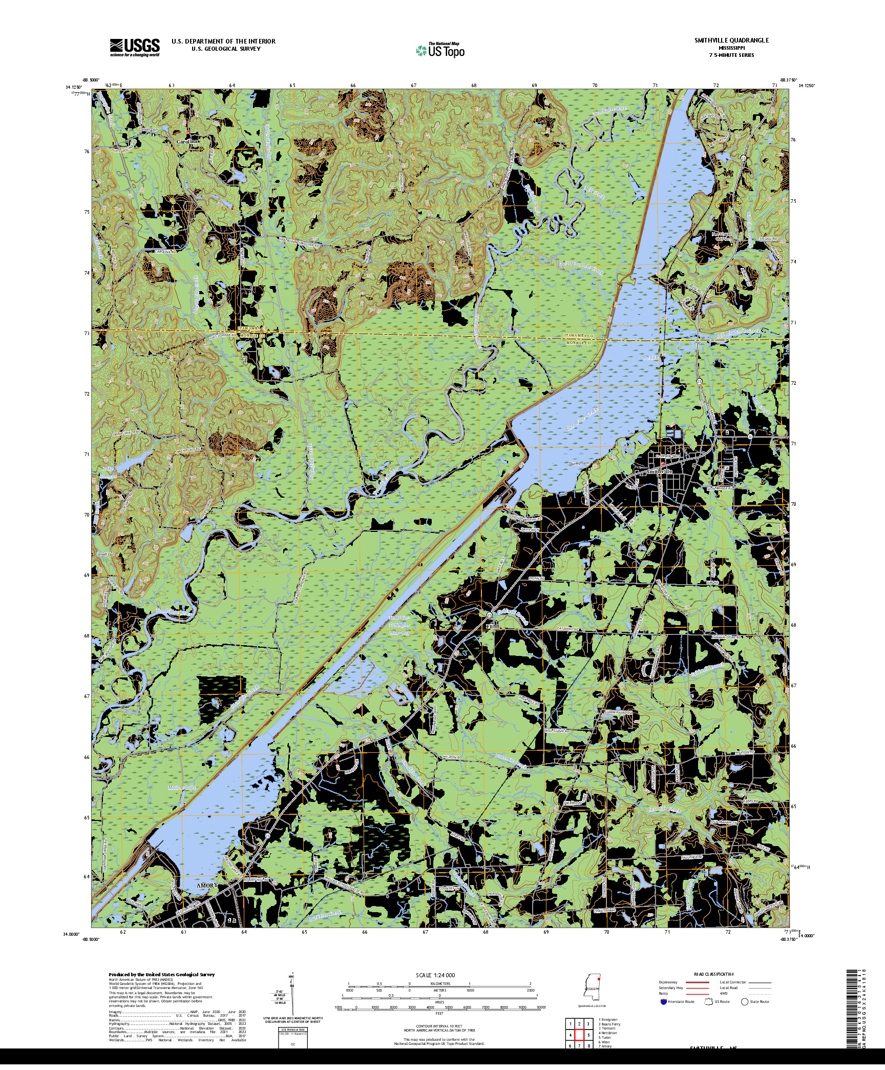 US TOPO 7.5-MINUTE MAP FOR SMITHVILLE, MS
