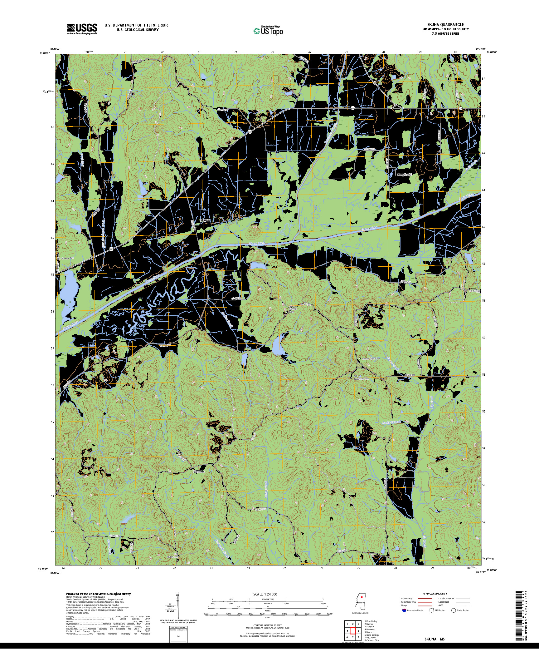 US TOPO 7.5-MINUTE MAP FOR SKUNA, MS