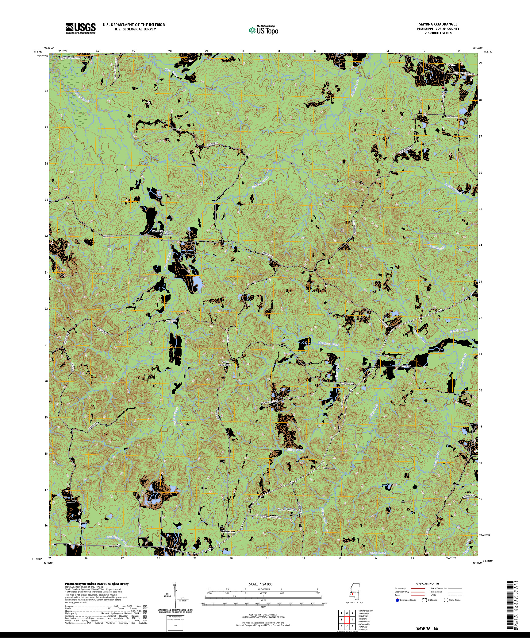 US TOPO 7.5-MINUTE MAP FOR SMYRNA, MS