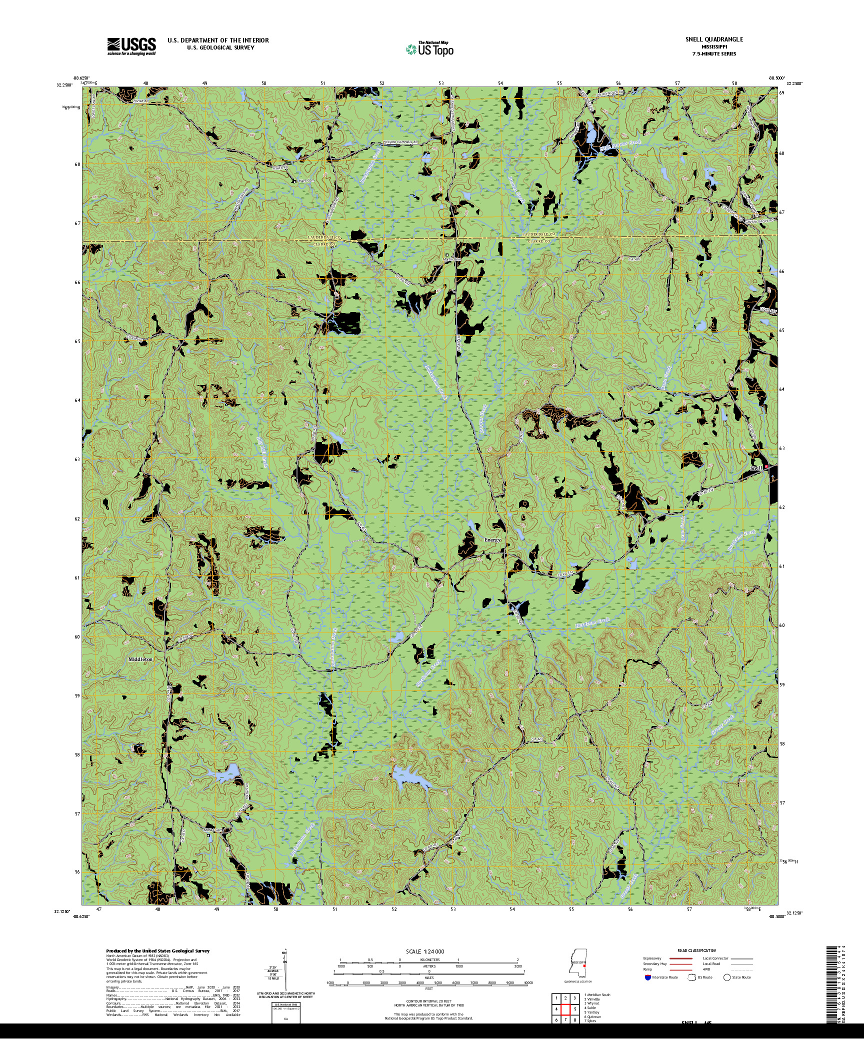 US TOPO 7.5-MINUTE MAP FOR SNELL, MS