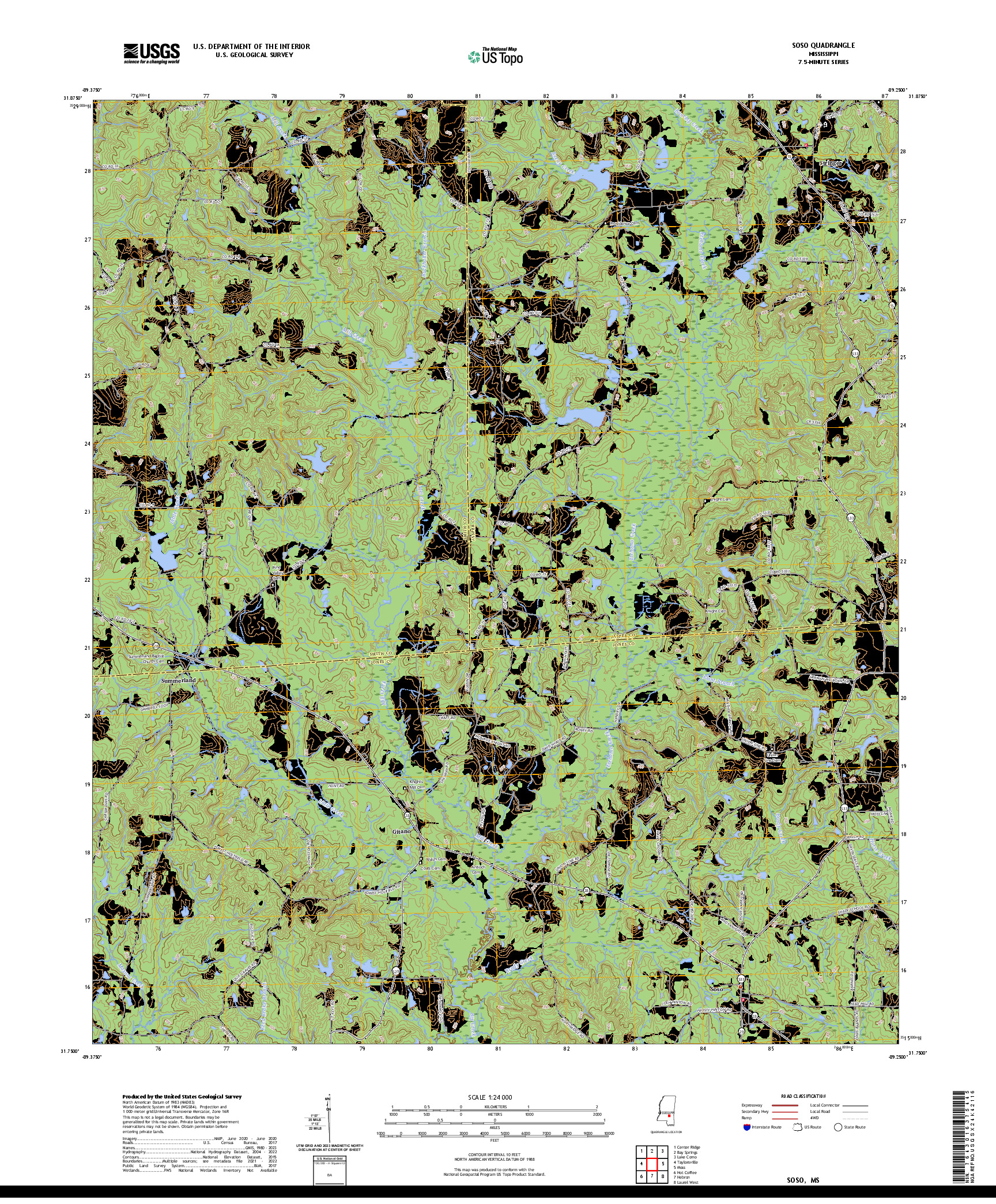 US TOPO 7.5-MINUTE MAP FOR SOSO, MS