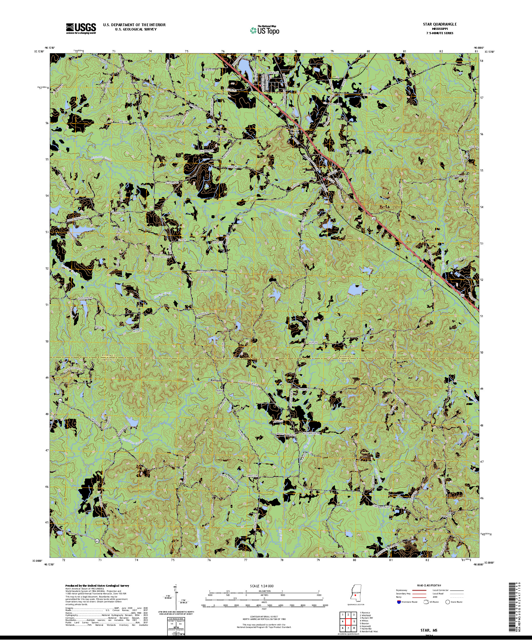 US TOPO 7.5-MINUTE MAP FOR STAR, MS