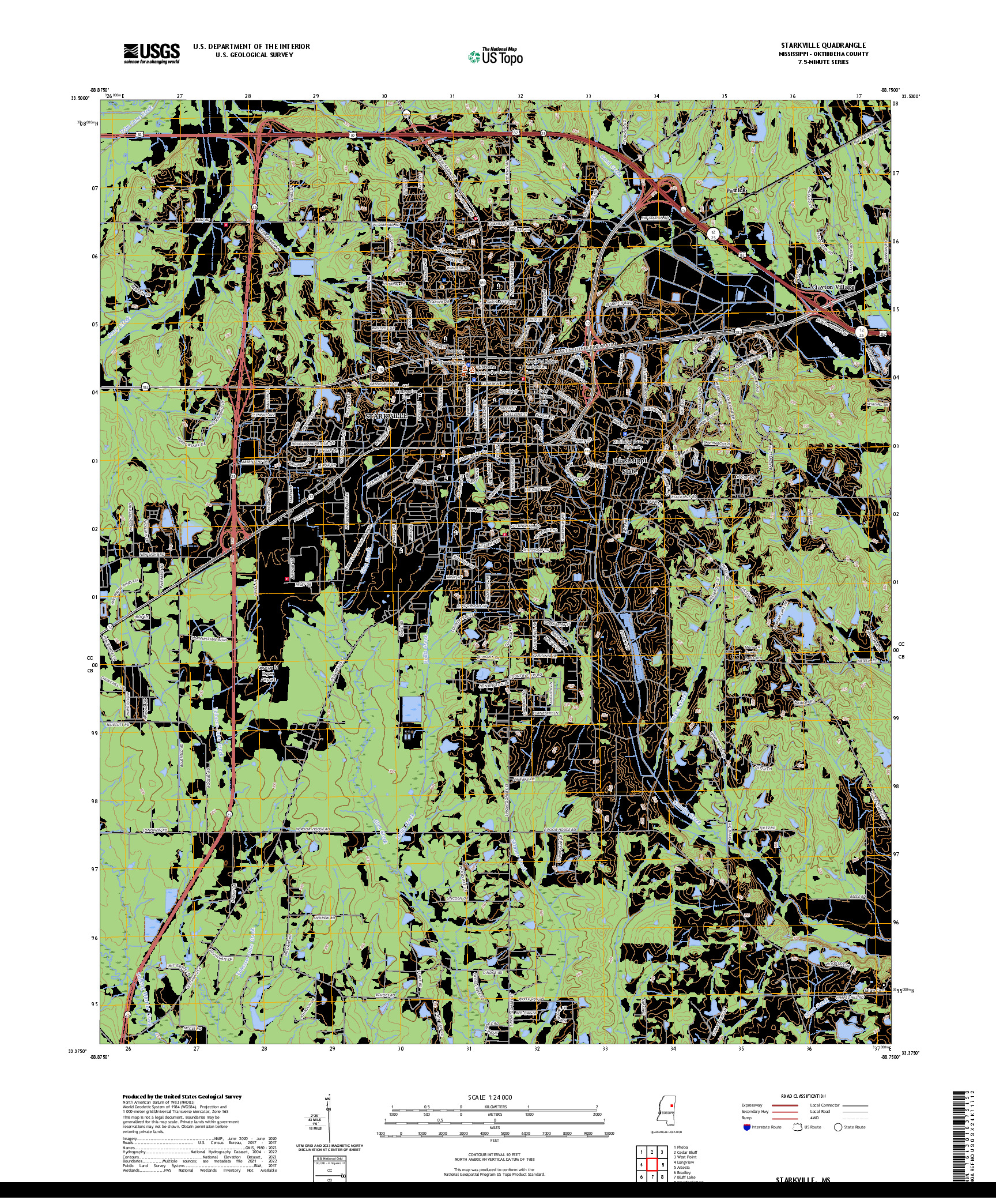 US TOPO 7.5-MINUTE MAP FOR STARKVILLE, MS