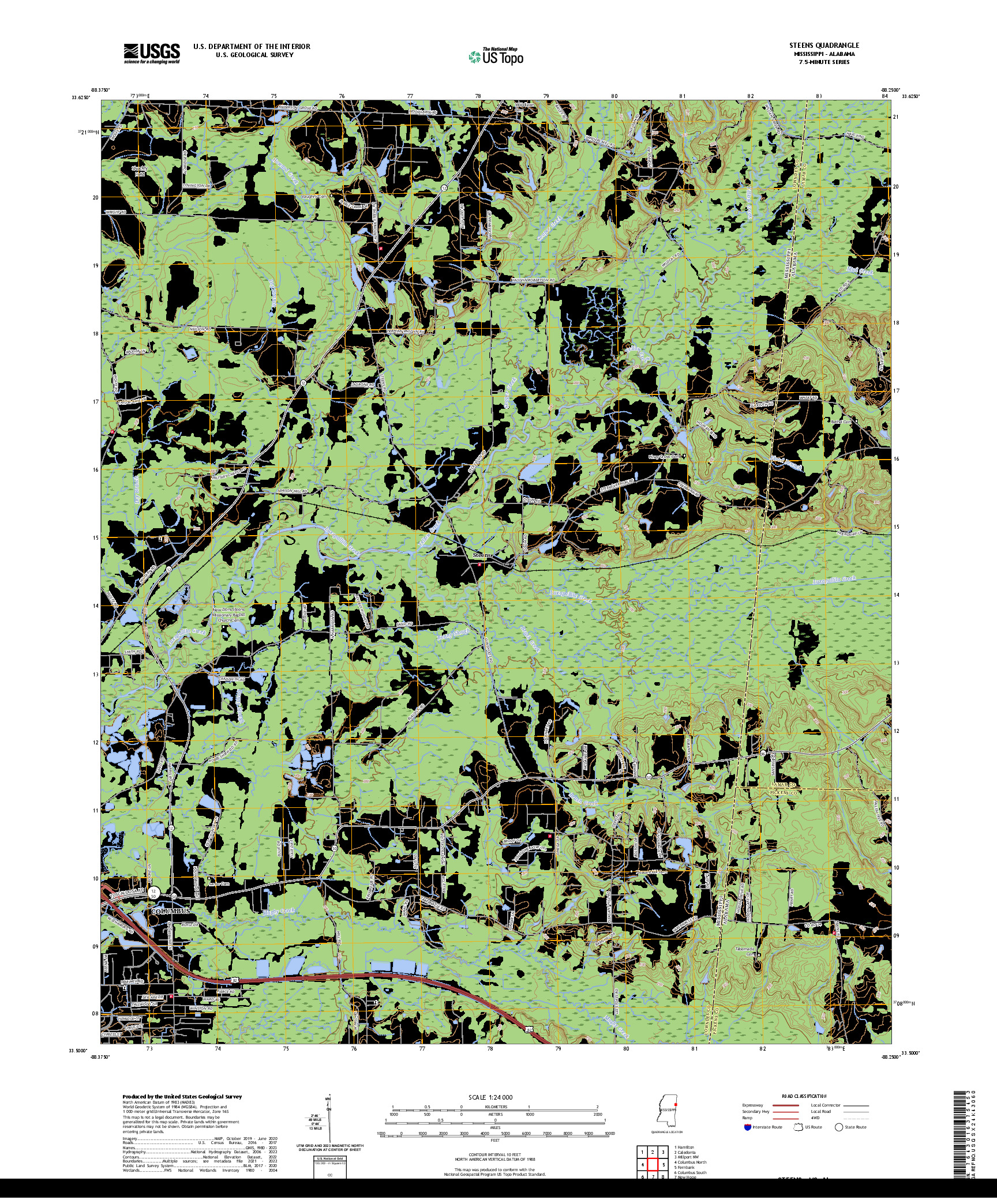 US TOPO 7.5-MINUTE MAP FOR STEENS, MS,AL