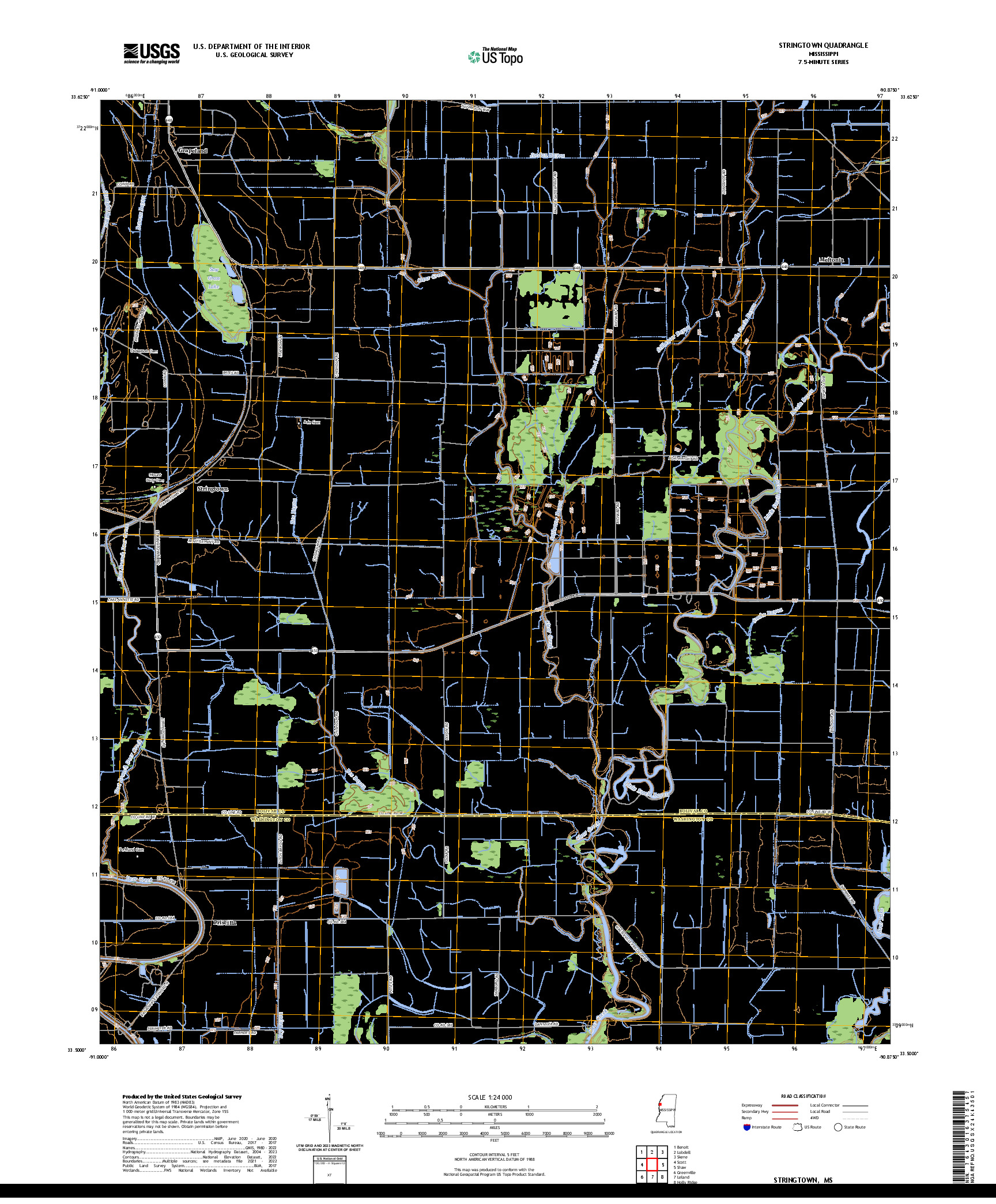 US TOPO 7.5-MINUTE MAP FOR STRINGTOWN, MS