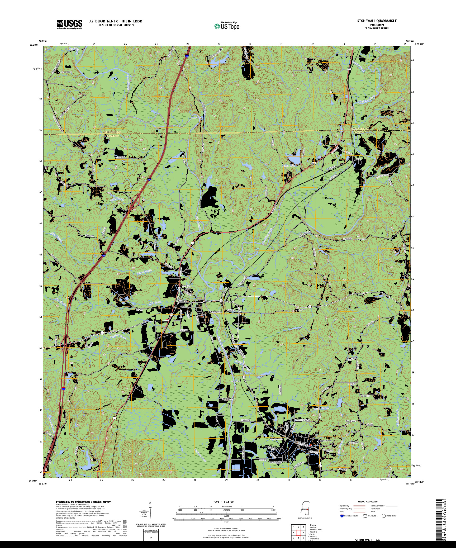US TOPO 7.5-MINUTE MAP FOR STONEWALL, MS