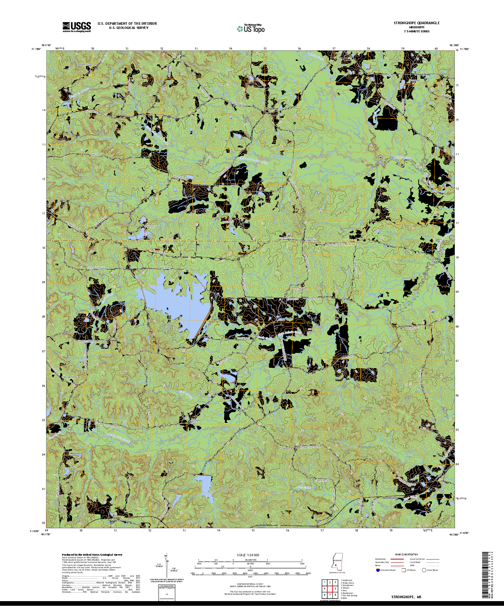 US TOPO 7.5-MINUTE MAP FOR STRONGHOPE, MS
