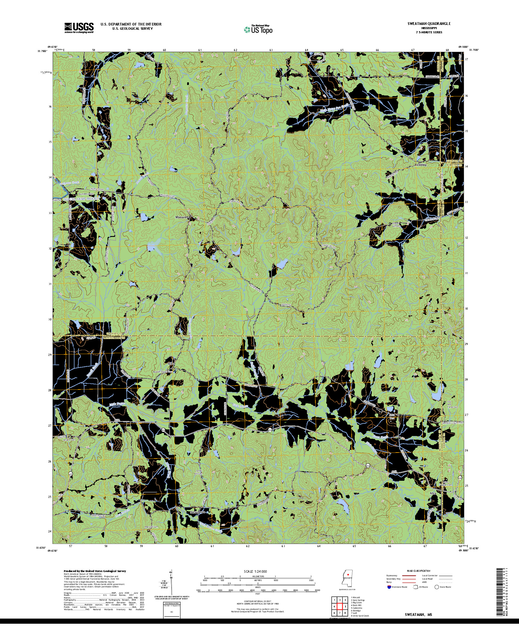 US TOPO 7.5-MINUTE MAP FOR SWEATMAN, MS