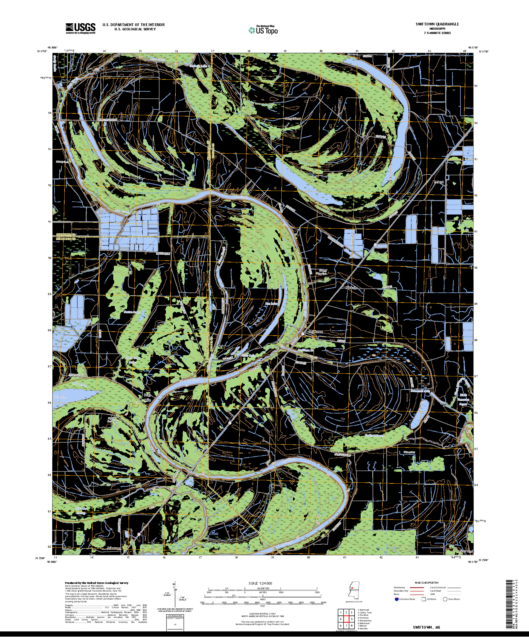 US TOPO 7.5-MINUTE MAP FOR SWIFTOWN, MS