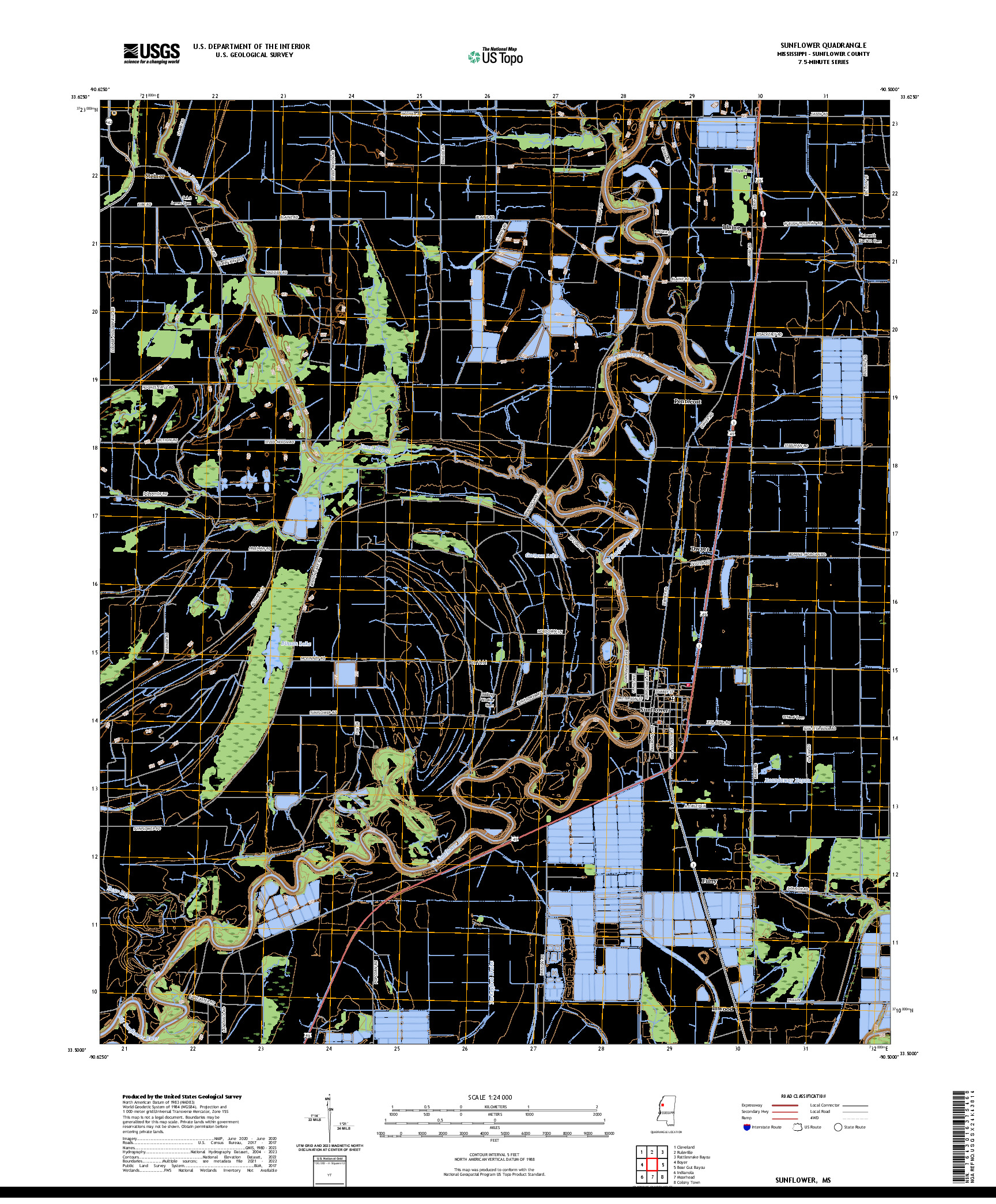 US TOPO 7.5-MINUTE MAP FOR SUNFLOWER, MS