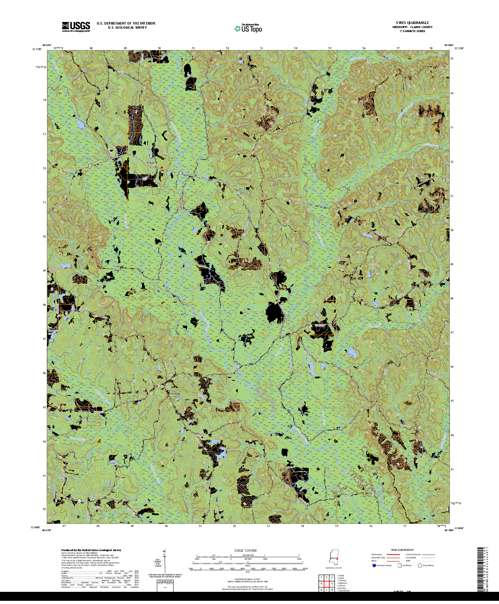 US TOPO 7.5-MINUTE MAP FOR SYKES, MS