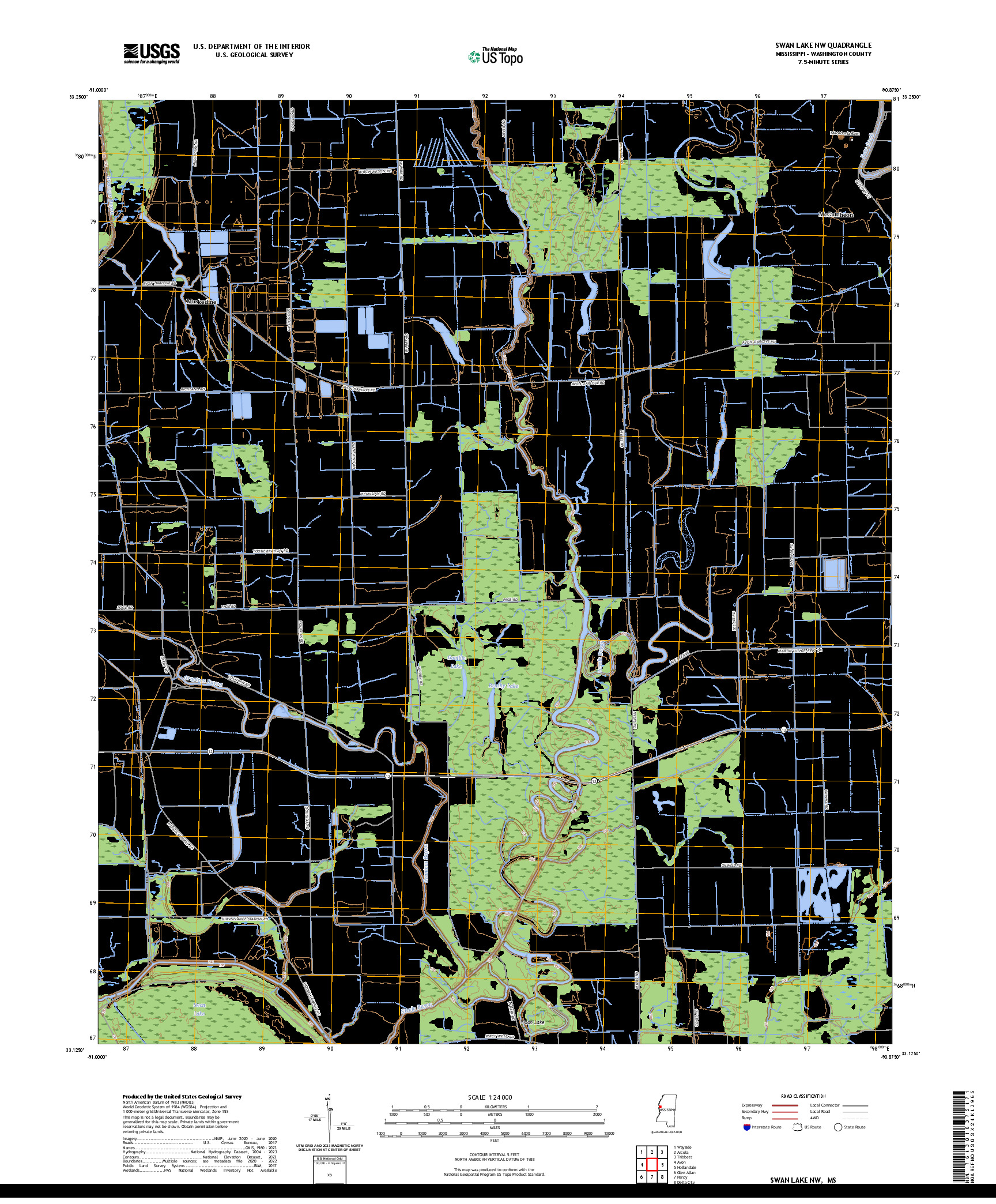 US TOPO 7.5-MINUTE MAP FOR SWAN LAKE NW, MS
