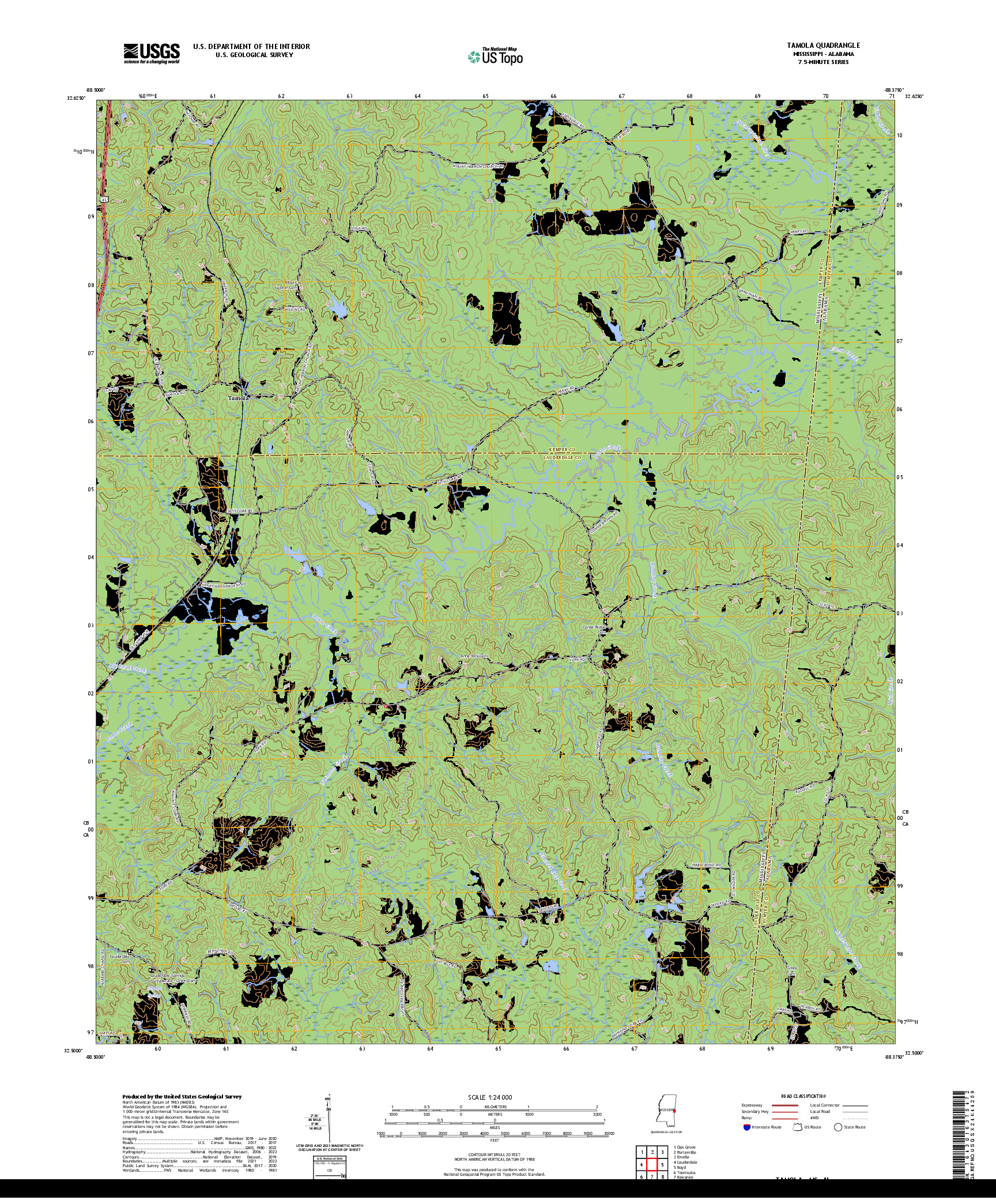 US TOPO 7.5-MINUTE MAP FOR TAMOLA, MS,AL
