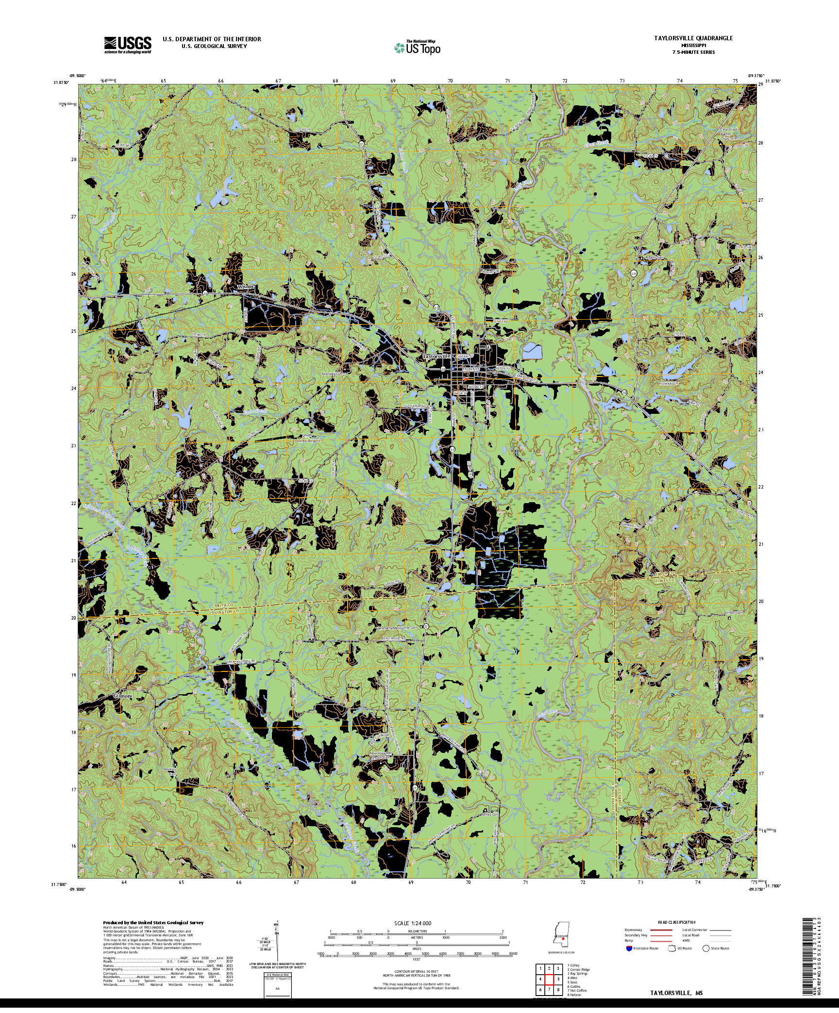 US TOPO 7.5-MINUTE MAP FOR TAYLORSVILLE, MS