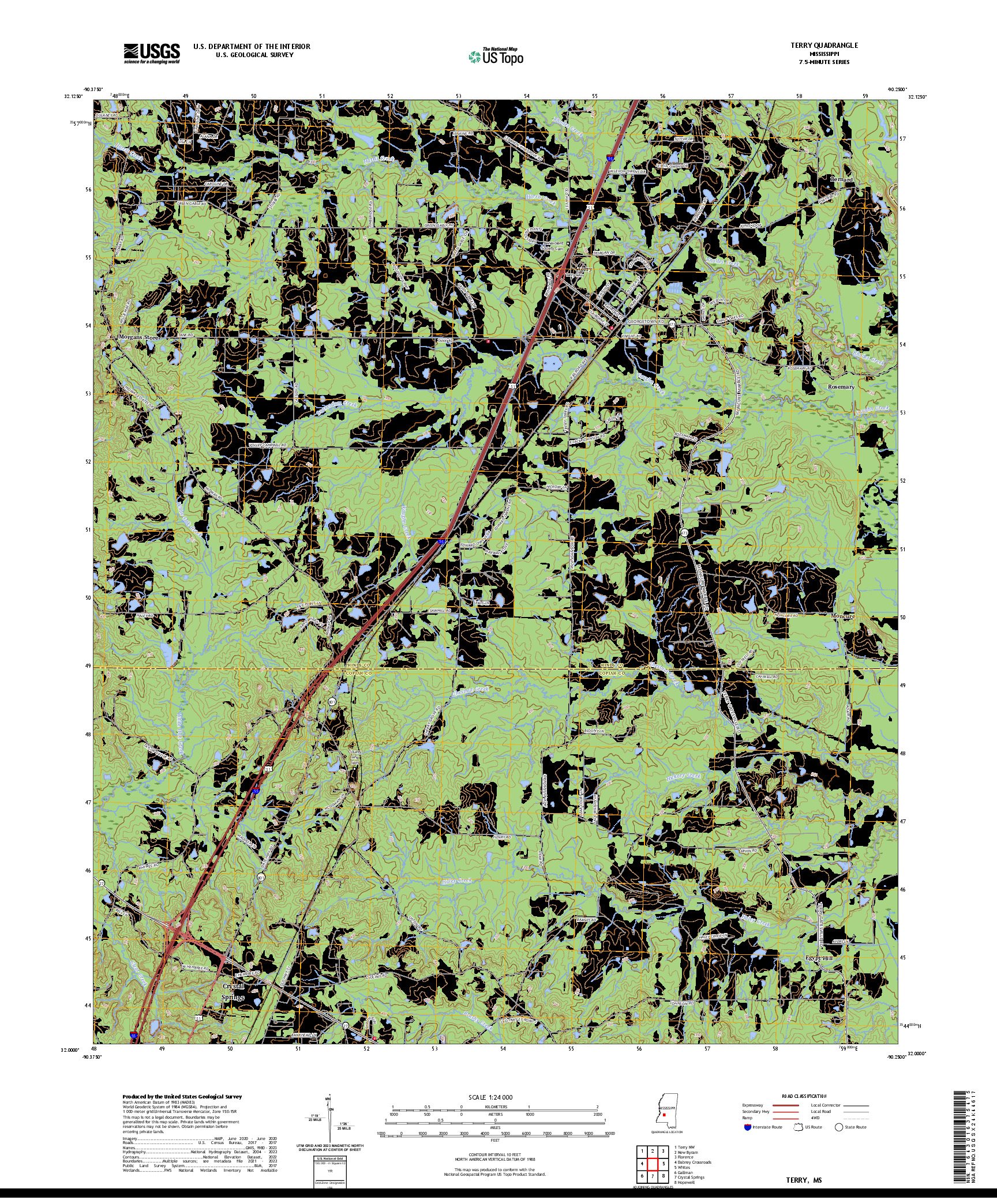 US TOPO 7.5-MINUTE MAP FOR TERRY, MS