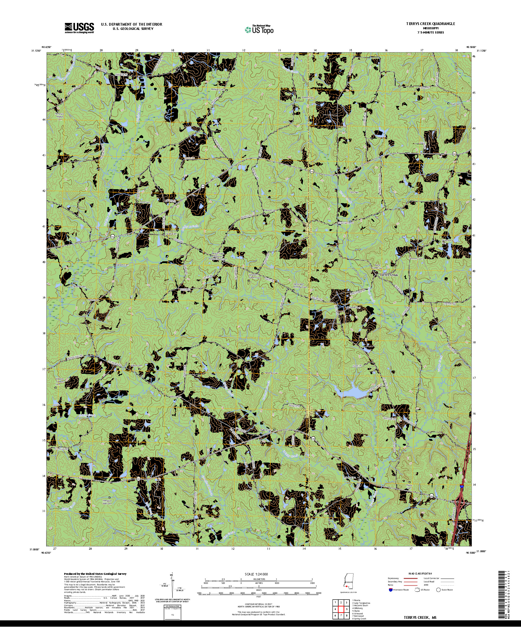 US TOPO 7.5-MINUTE MAP FOR TERRYS CREEK, MS