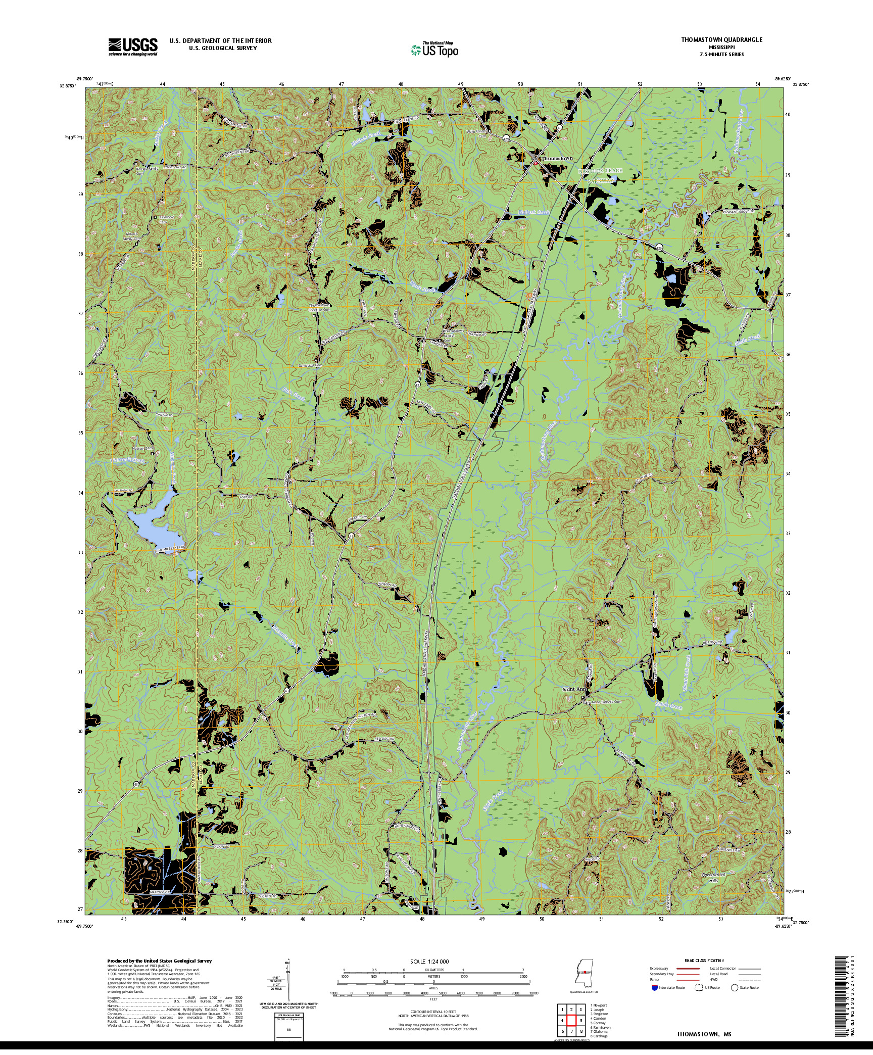 US TOPO 7.5-MINUTE MAP FOR THOMASTOWN, MS