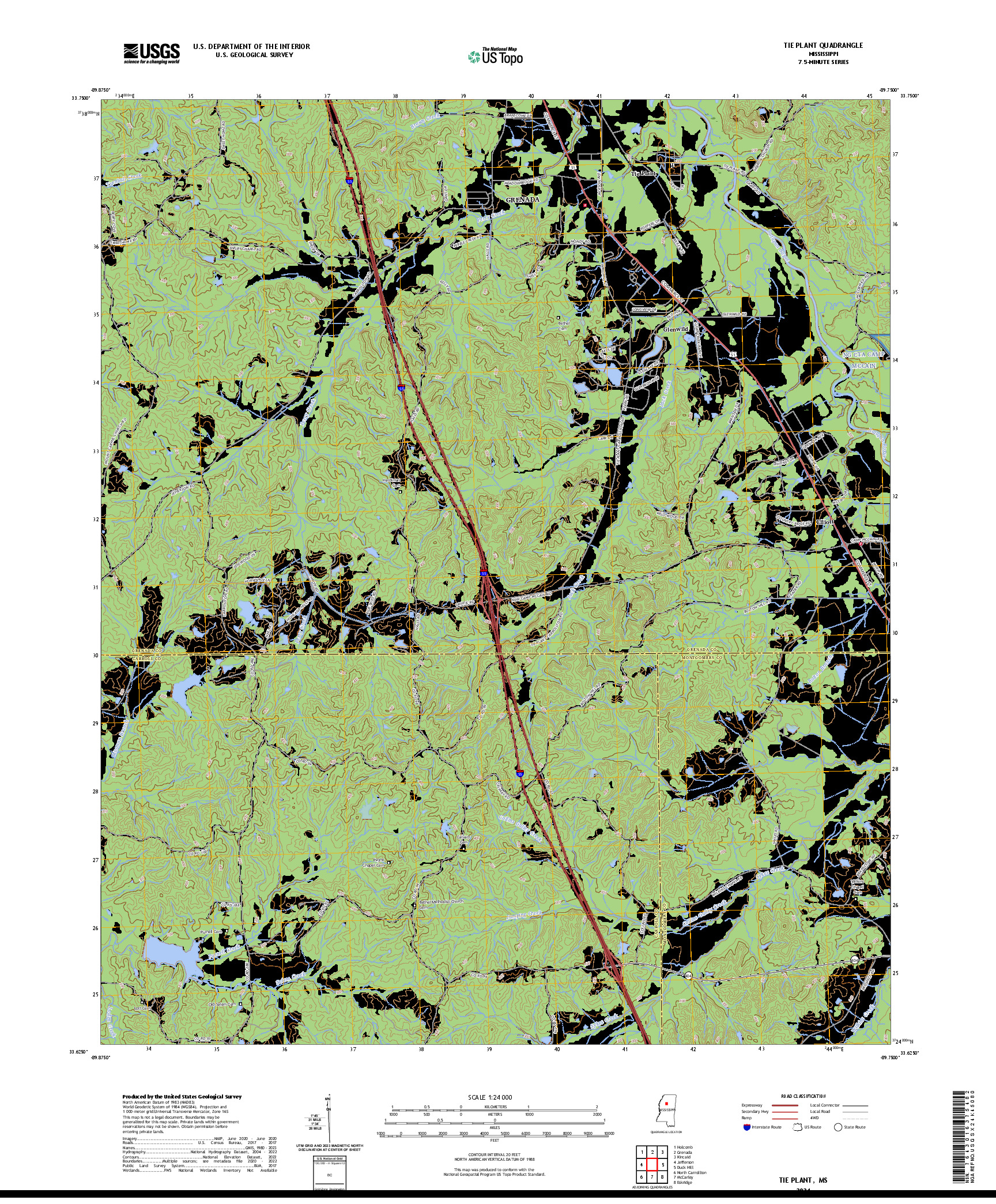 US TOPO 7.5-MINUTE MAP FOR TIE PLANT, MS