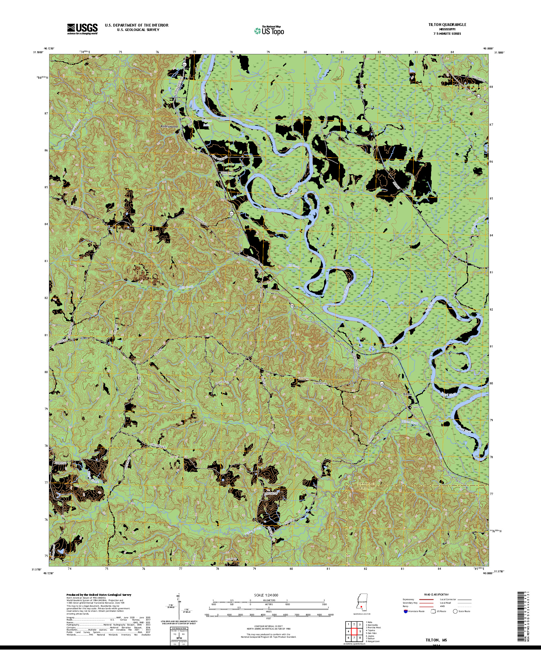 US TOPO 7.5-MINUTE MAP FOR TILTON, MS