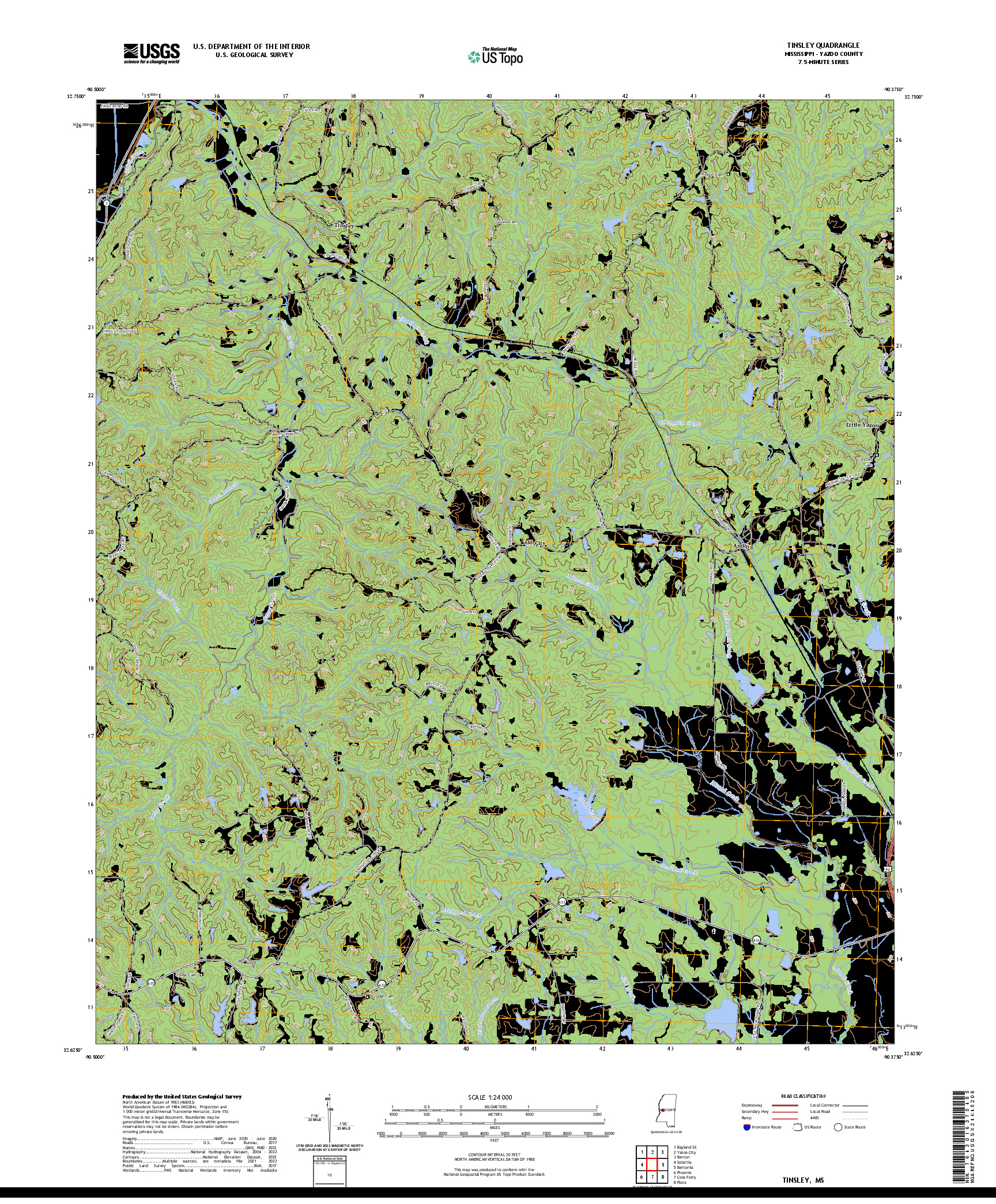 US TOPO 7.5-MINUTE MAP FOR TINSLEY, MS