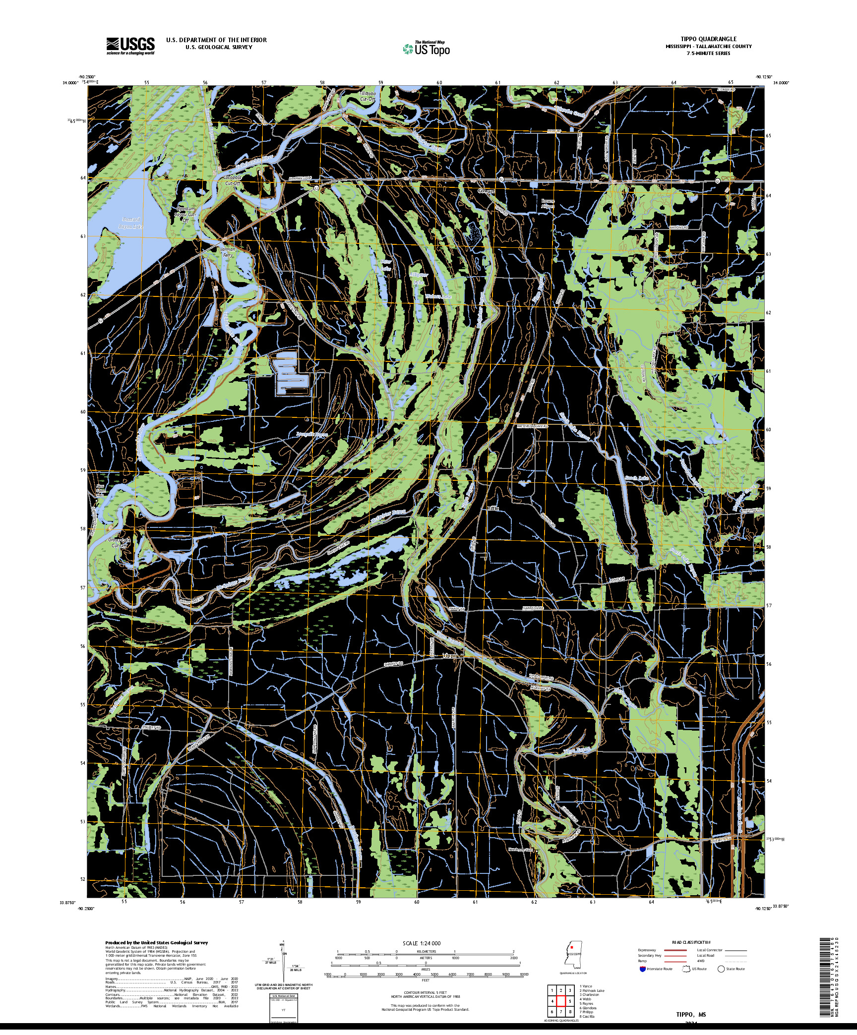 US TOPO 7.5-MINUTE MAP FOR TIPPO, MS