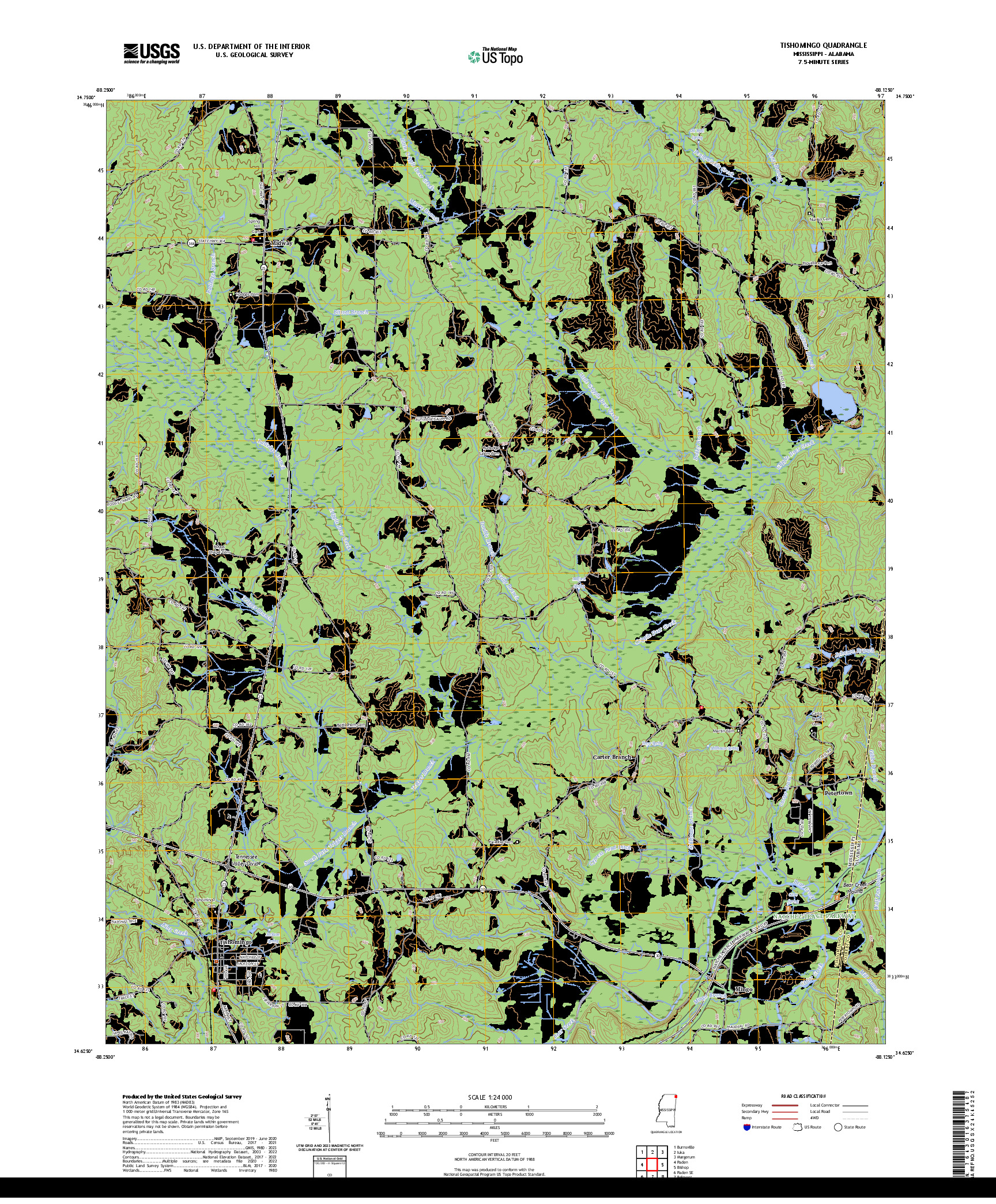 US TOPO 7.5-MINUTE MAP FOR TISHOMINGO, MS,AL