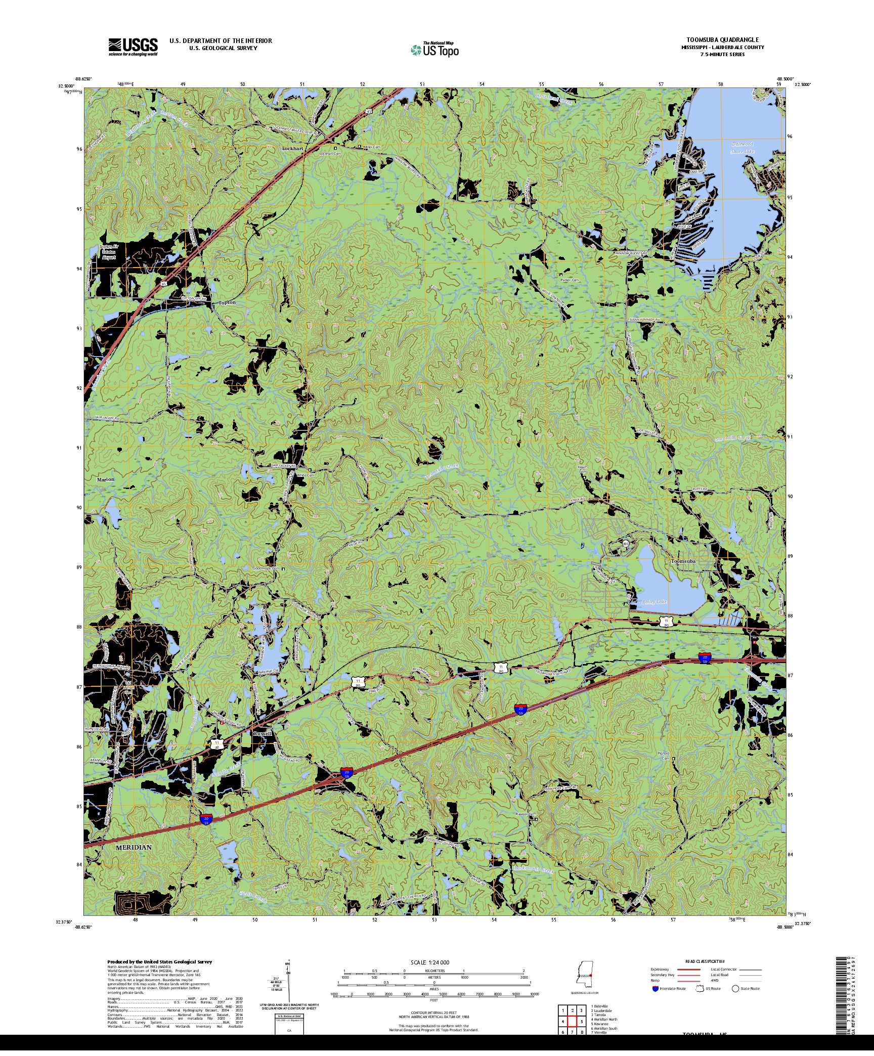 US TOPO 7.5-MINUTE MAP FOR TOOMSUBA, MS
