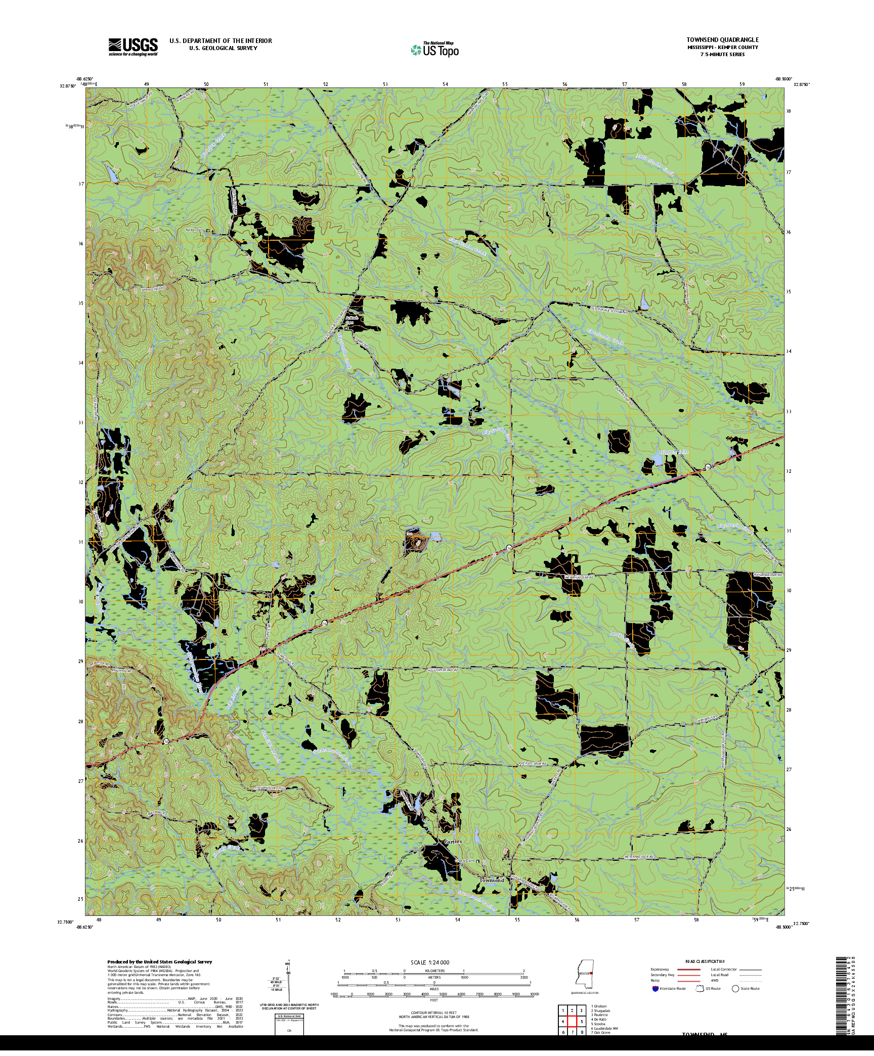 US TOPO 7.5-MINUTE MAP FOR TOWNSEND, MS