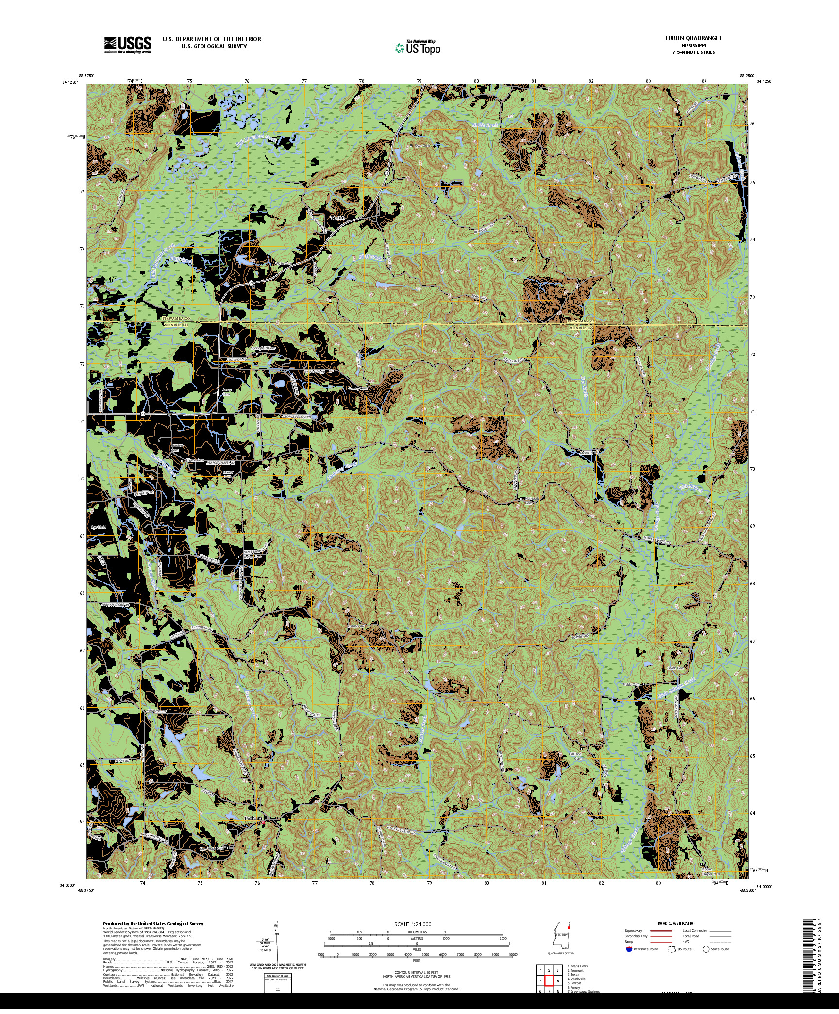 US TOPO 7.5-MINUTE MAP FOR TURON, MS