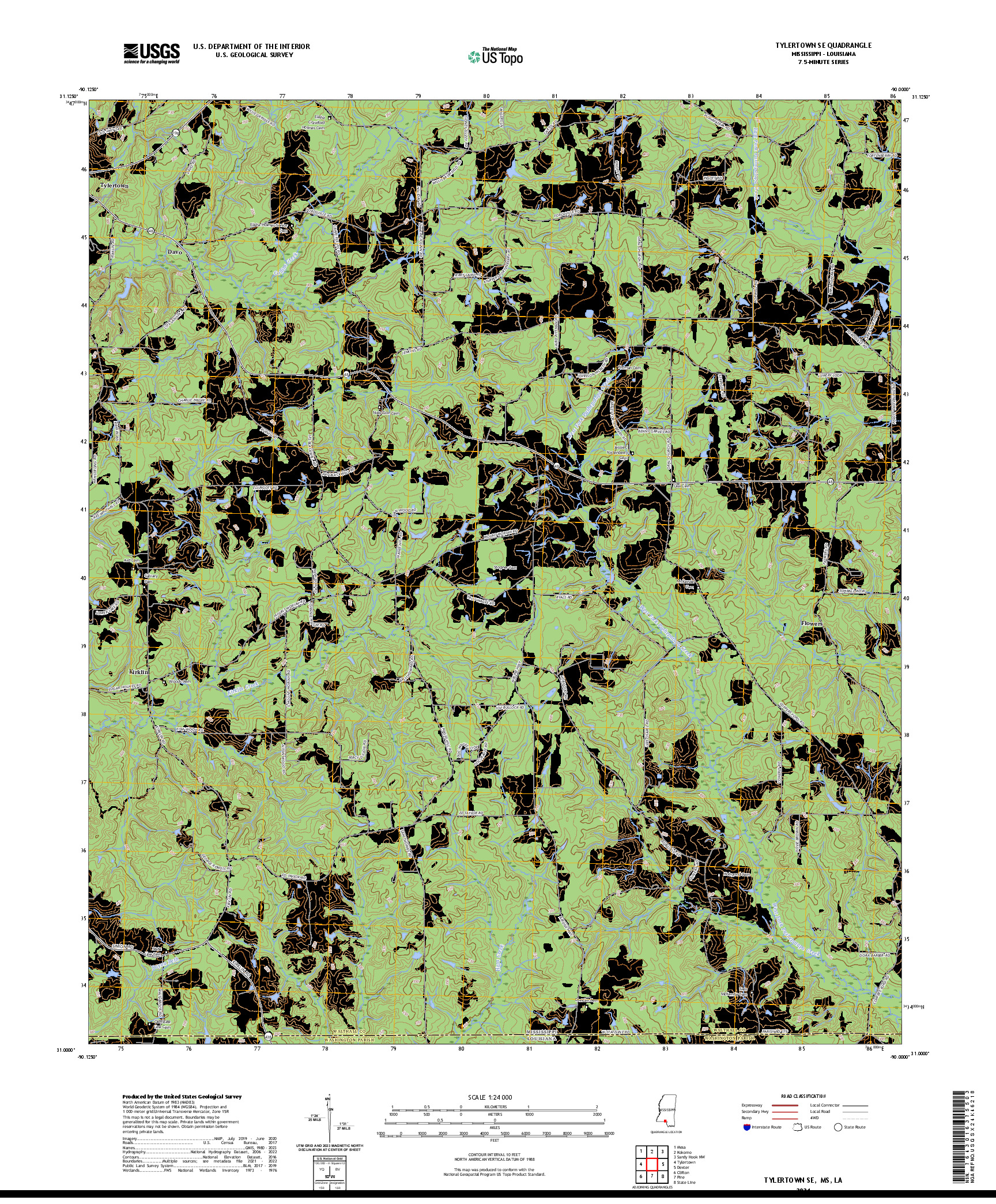 US TOPO 7.5-MINUTE MAP FOR TYLERTOWN SE, MS,LA