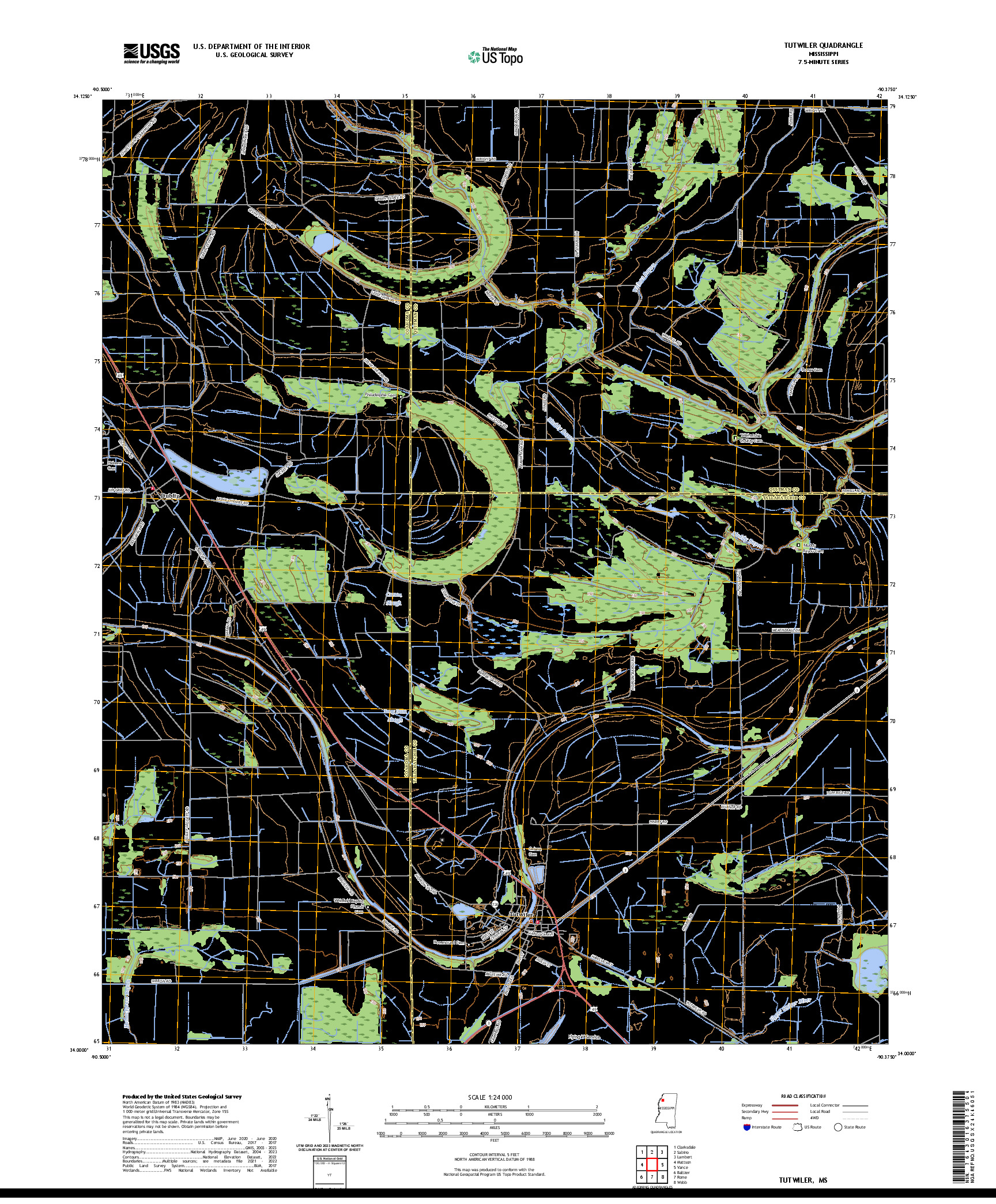 US TOPO 7.5-MINUTE MAP FOR TUTWILER, MS