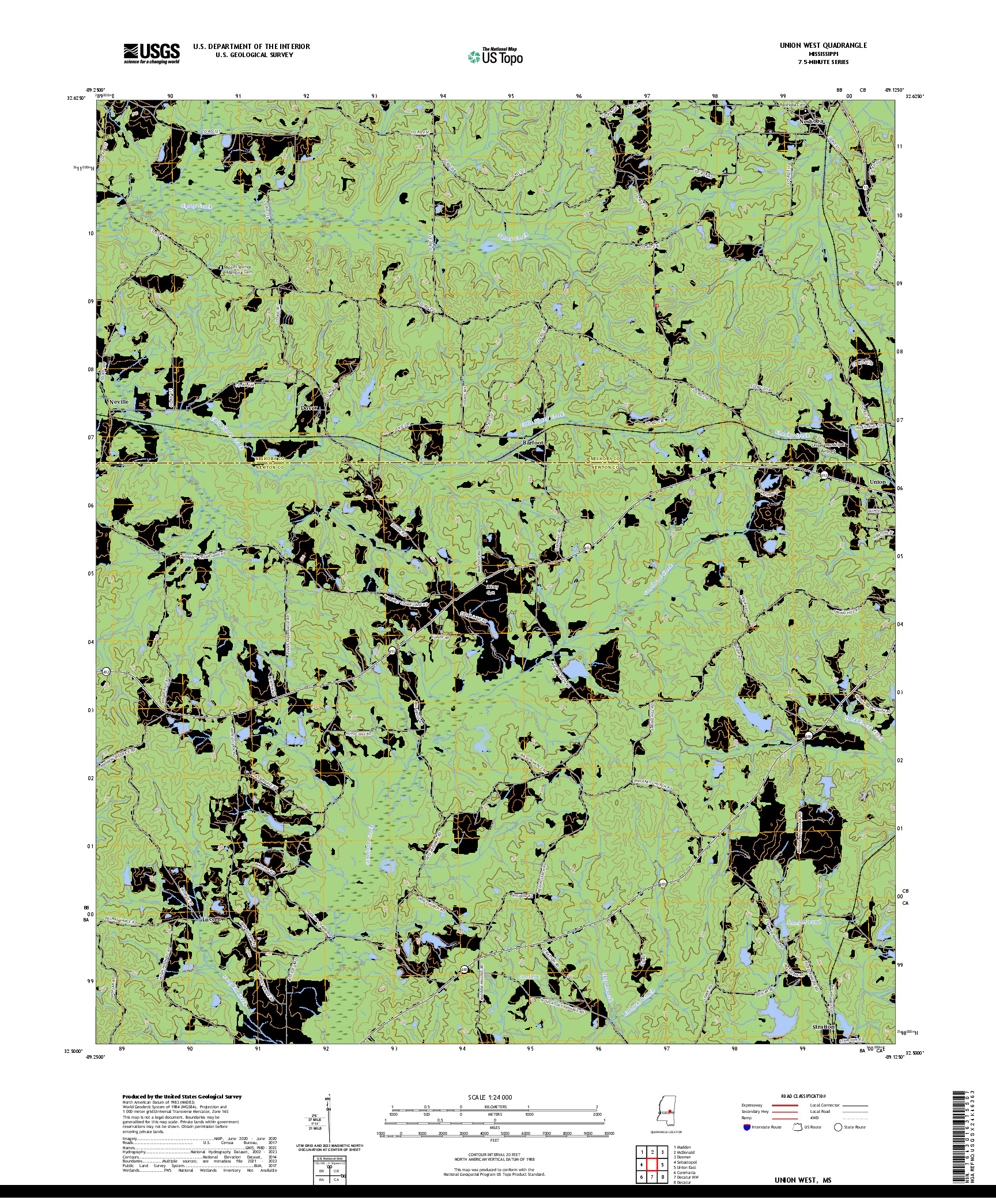 US TOPO 7.5-MINUTE MAP FOR UNION WEST, MS