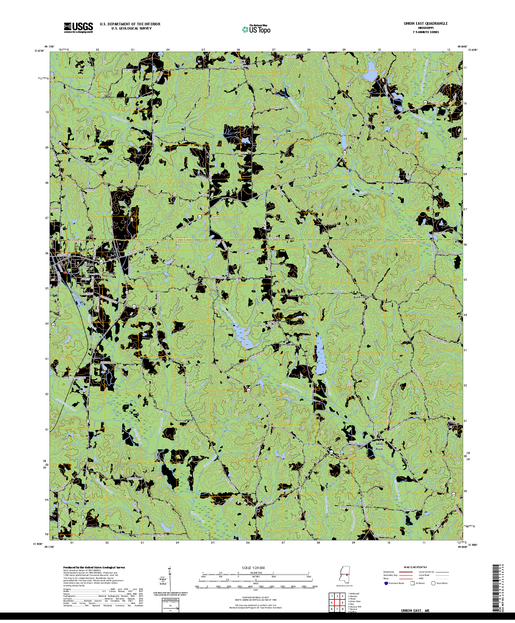 US TOPO 7.5-MINUTE MAP FOR UNION EAST, MS
