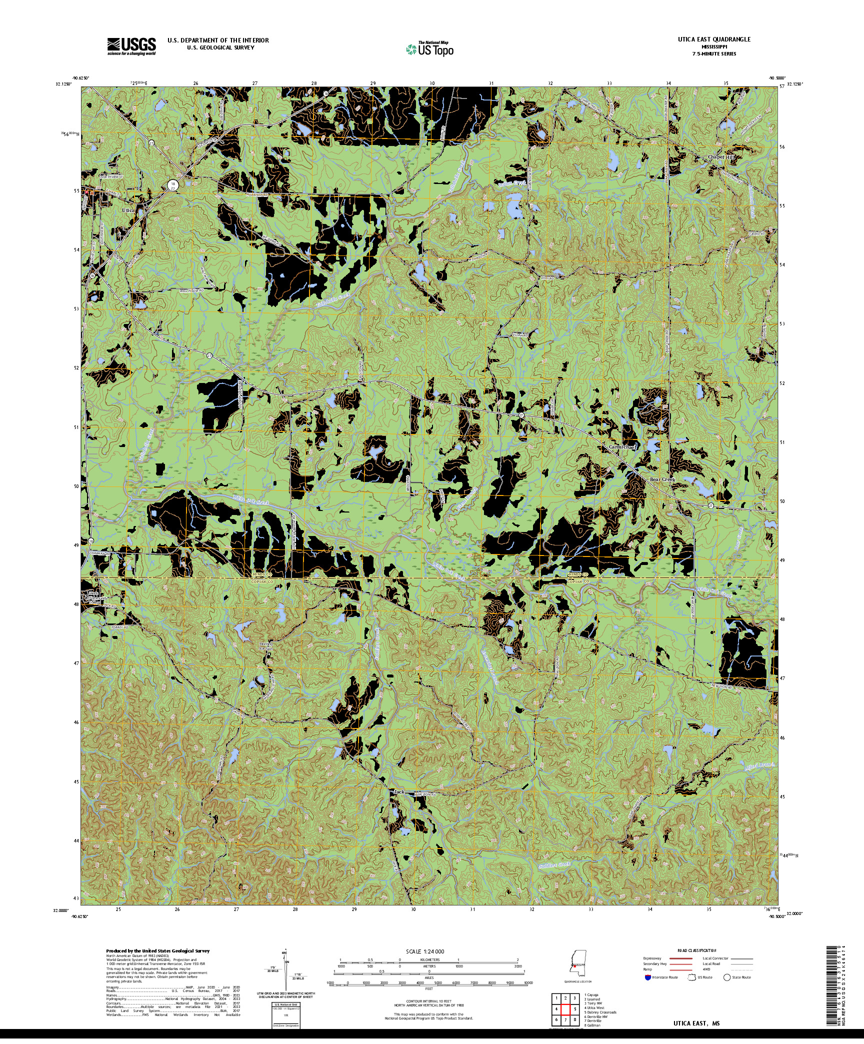 US TOPO 7.5-MINUTE MAP FOR UTICA EAST, MS