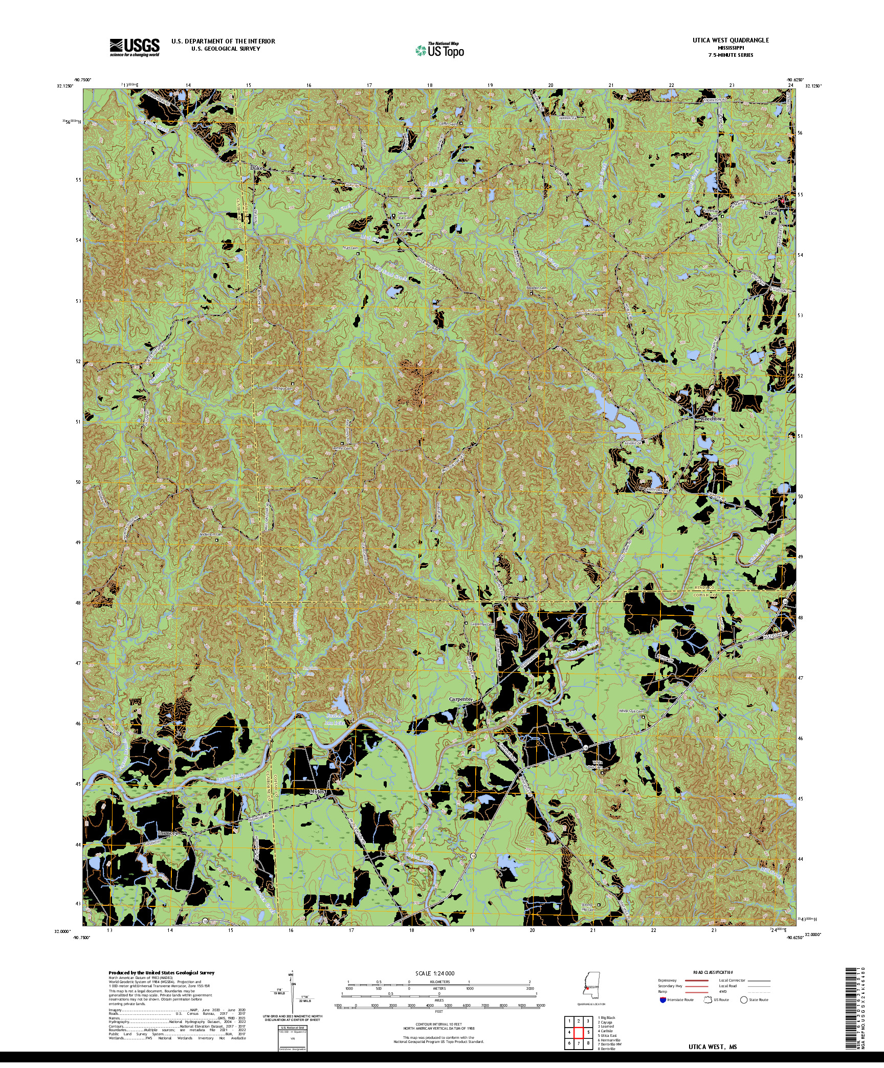 US TOPO 7.5-MINUTE MAP FOR UTICA WEST, MS