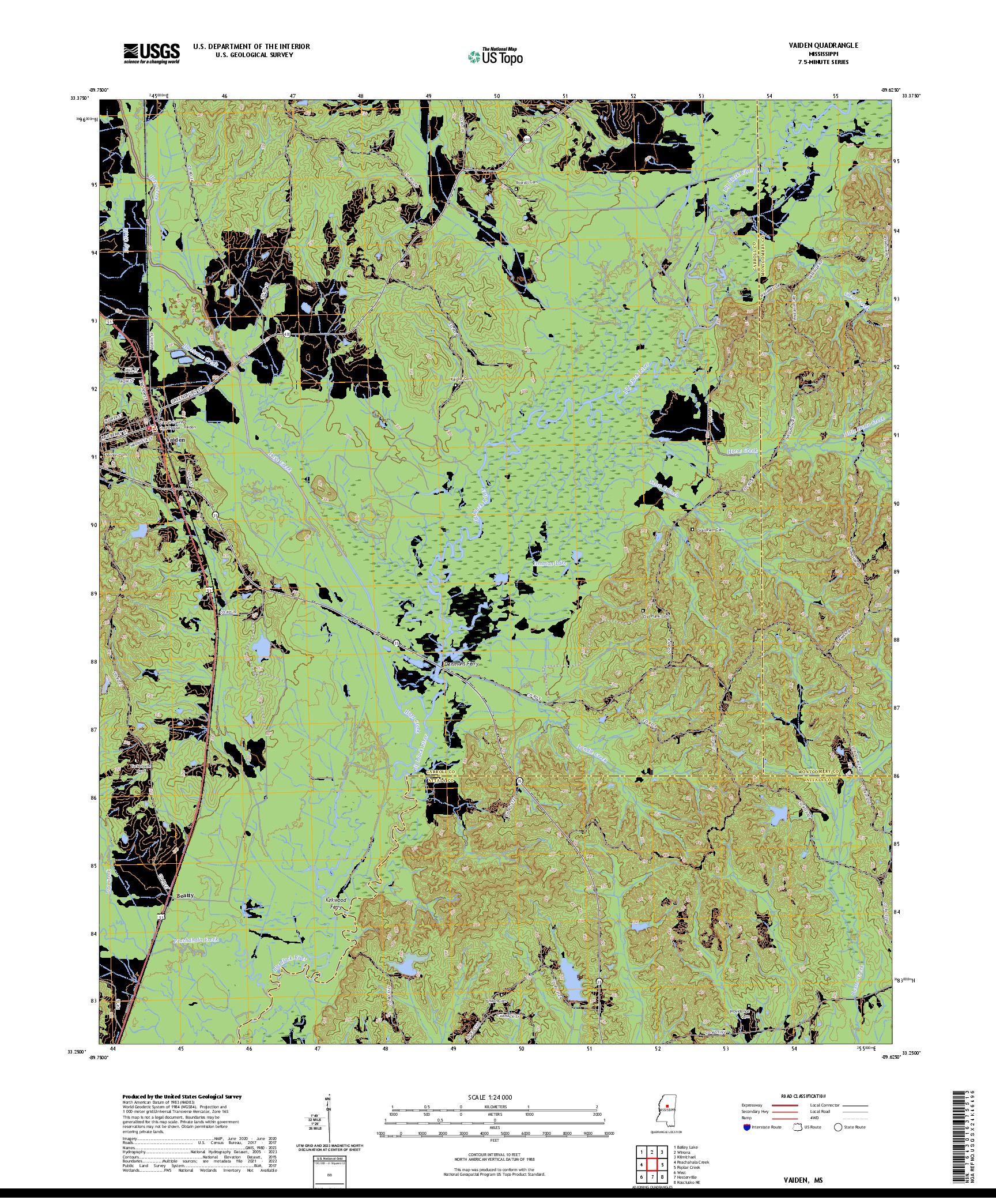 US TOPO 7.5-MINUTE MAP FOR VAIDEN, MS